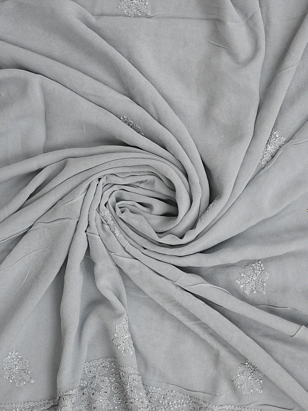 Ada Hand Embroidered Grey Viscose Georgette Lucknowi Chikankari Unstitched Kurta Dupatta Set With Muqaish Work 01A893360