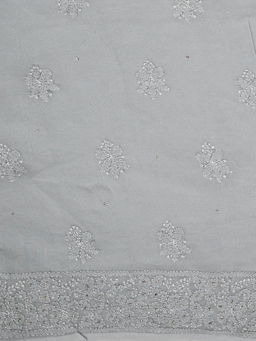 Ada Hand Embroidered Grey Viscose Georgette Lucknowi Chikankari Unstitched Kurta Dupatta Set With Muqaish Work 01A893360