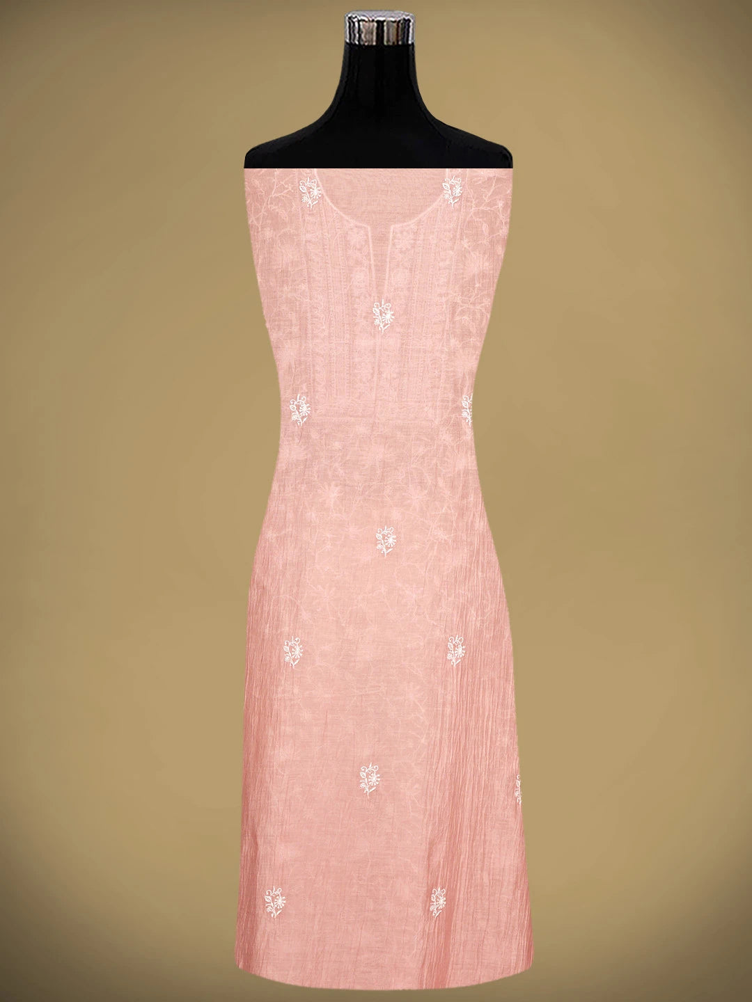 Ada Hand Embroidered Pink Chanderi Lucknowi Chikankari Unstitched Kurta Dupatta Set With Cutdana Work 01A943604