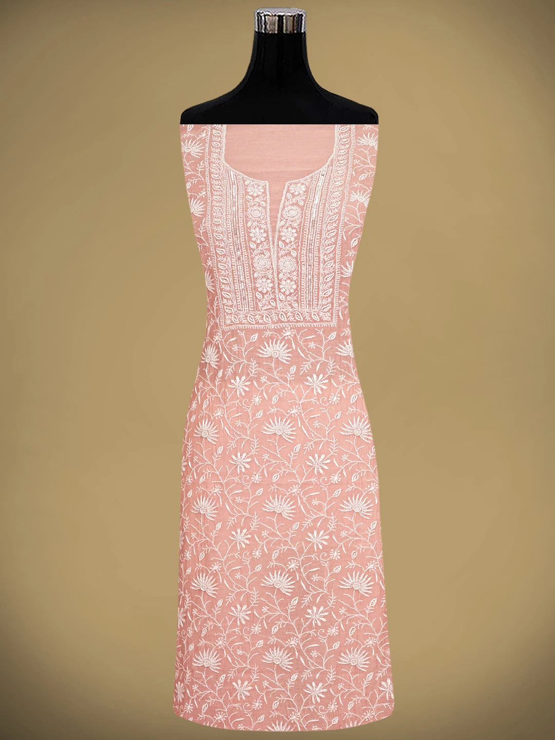 Ada Hand Embroidered Pink Chanderi Lucknowi Chikankari Unstitched Kurta Dupatta Set With Cutdana Work 01A943604
