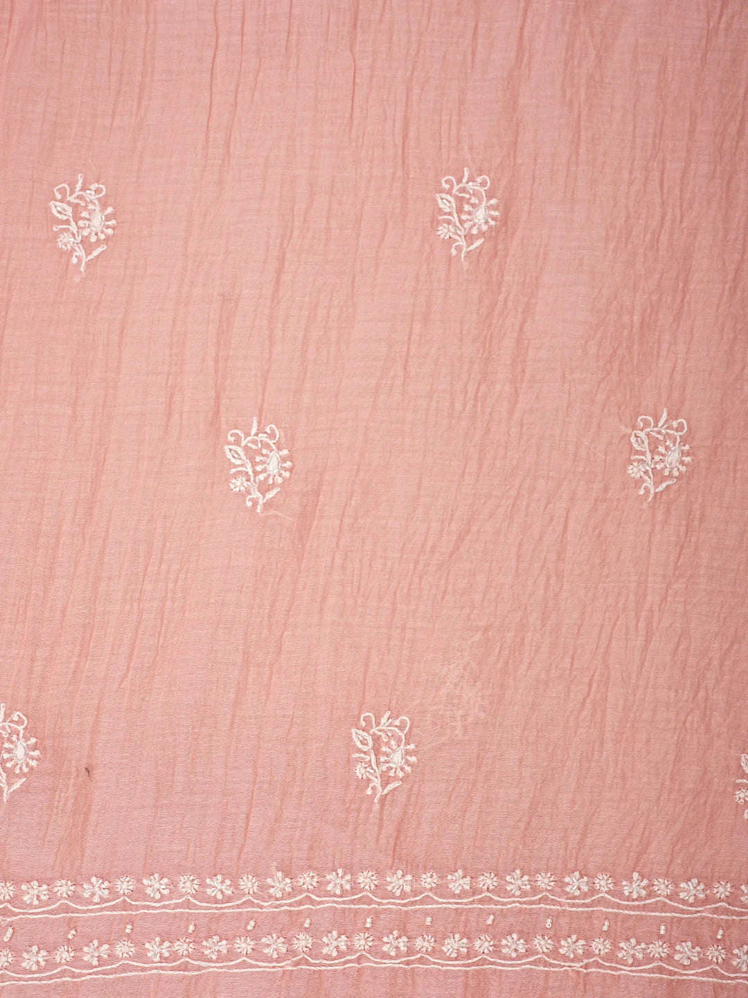 Ada Hand Embroidered Pink Chanderi Lucknowi Chikankari Unstitched Kurta Dupatta Set With Cutdana Work 01A943604