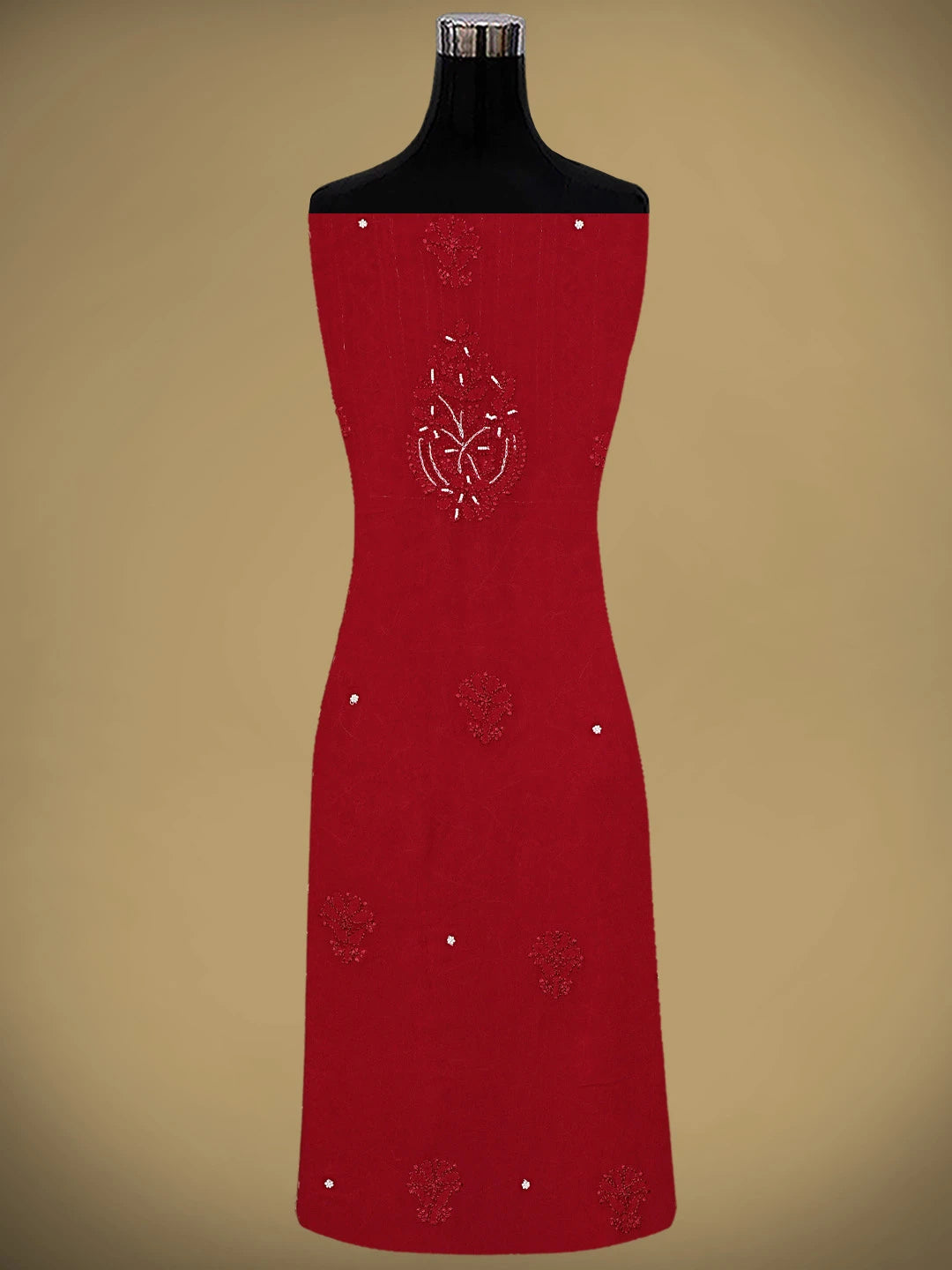 Ada Hand Embroidered Red Viscose Georgette Lucknowi Chikankari Unstitched Kurta Dupatta Set With Pearl Work 01A944820