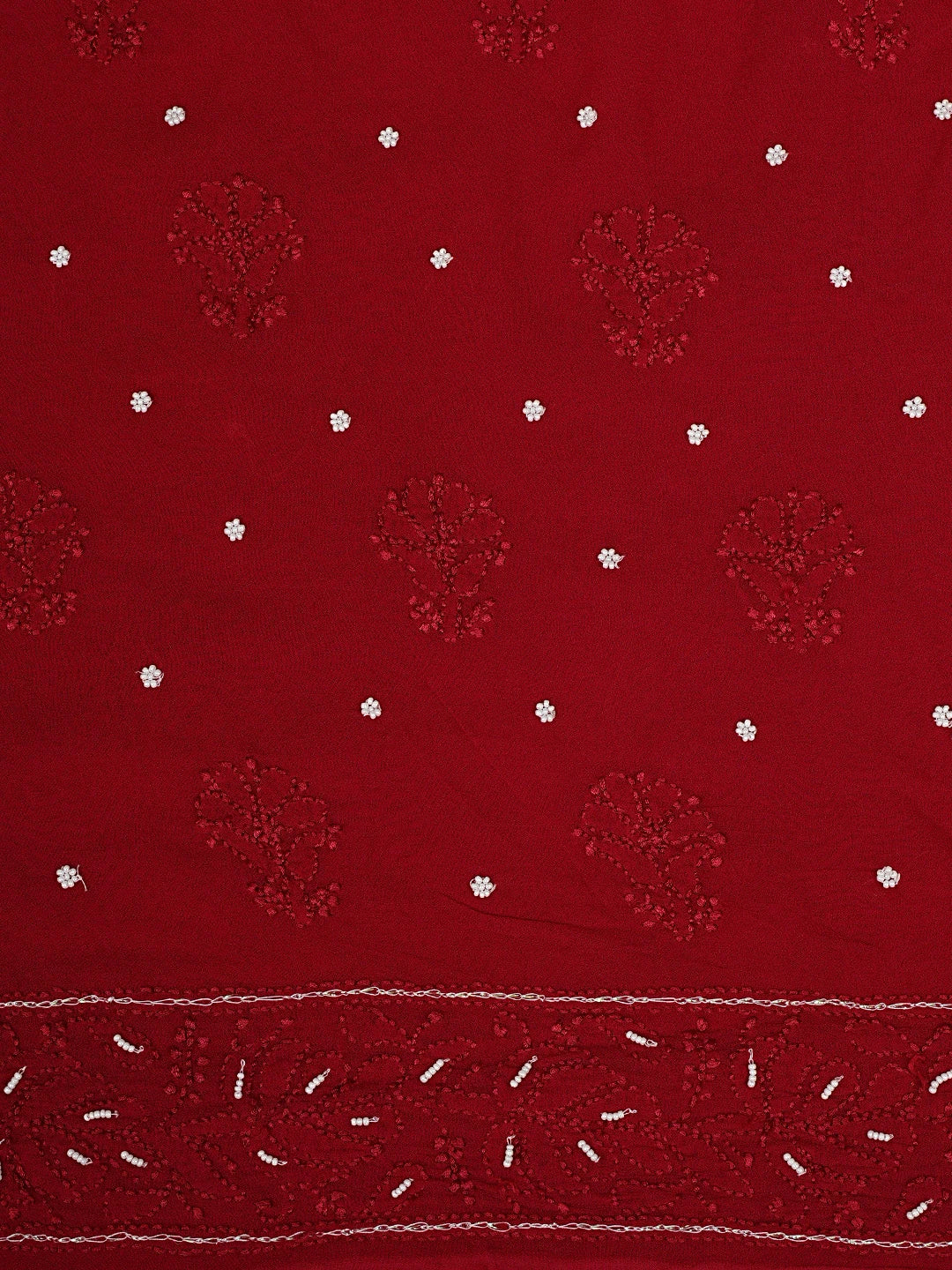 Ada Hand Embroidered Red Viscose Georgette Lucknowi Chikankari Unstitched Kurta Dupatta Set With Pearl Work 01A944820