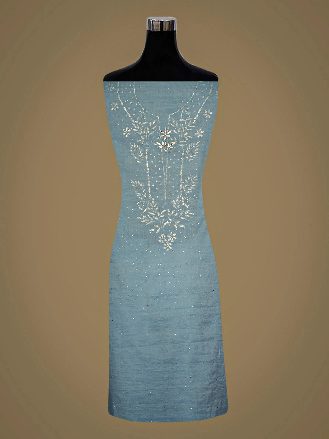 Ada Hand Embroidered Blue Chanderi Unstitched Kurta Dupatta Set With Muqaish/Mukaish Work 01A911293