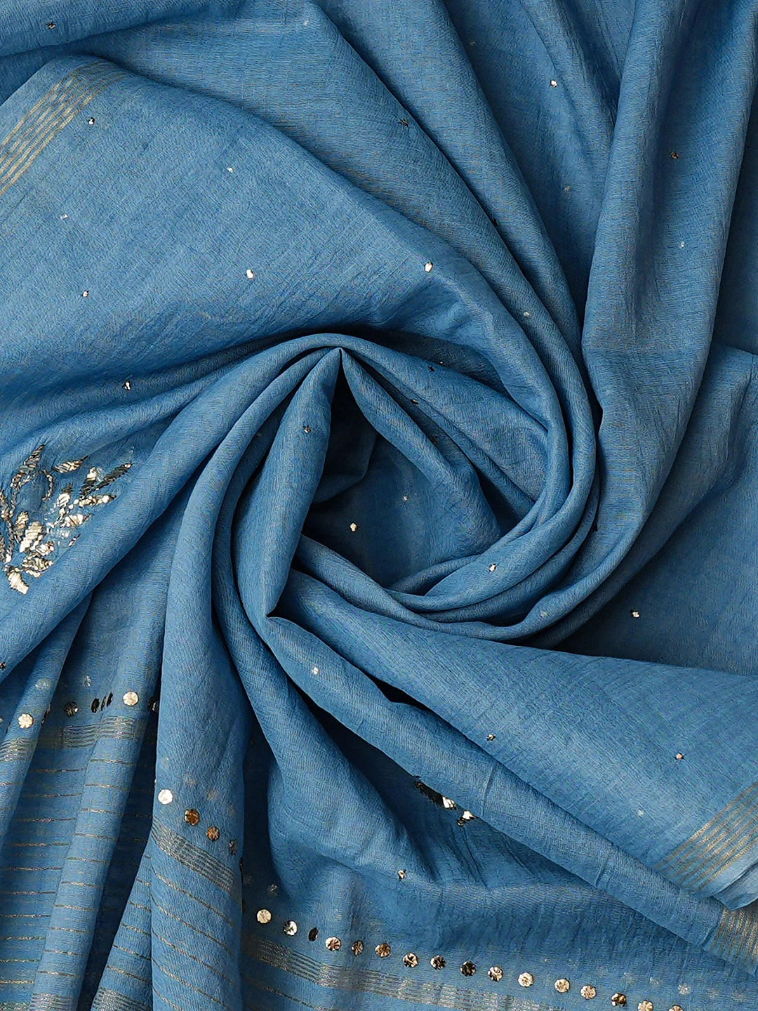 Ada Hand Embroidered Blue Chanderi Unstitched Kurta Dupatta Set With Muqaish/Mukaish Work 01A911293