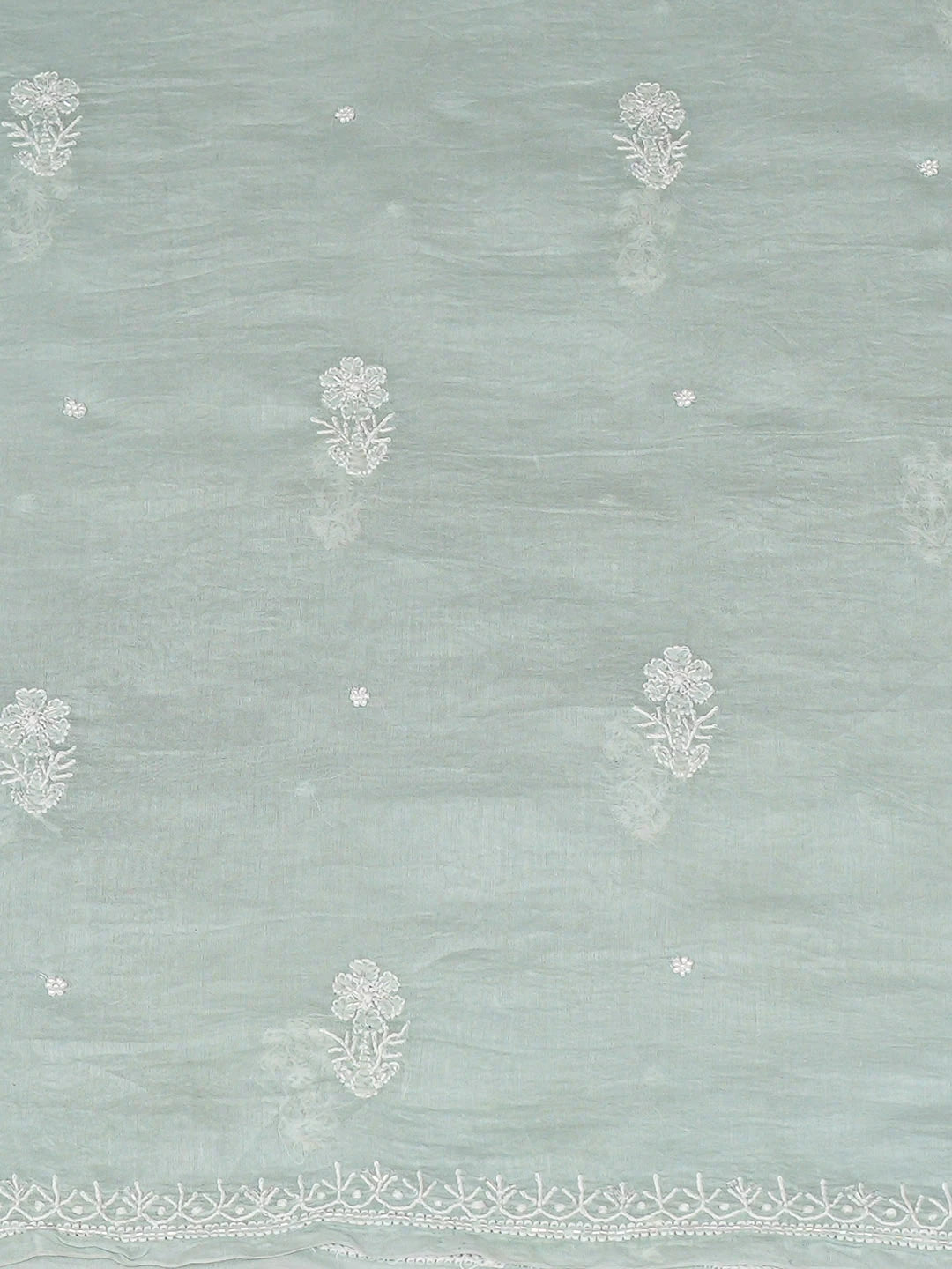 Ada Hand Embroidered Sea Green Chanderi Lucknowi Chikankari Unstitched Kurta Dupatta Set With Cutdana Work 01A935246