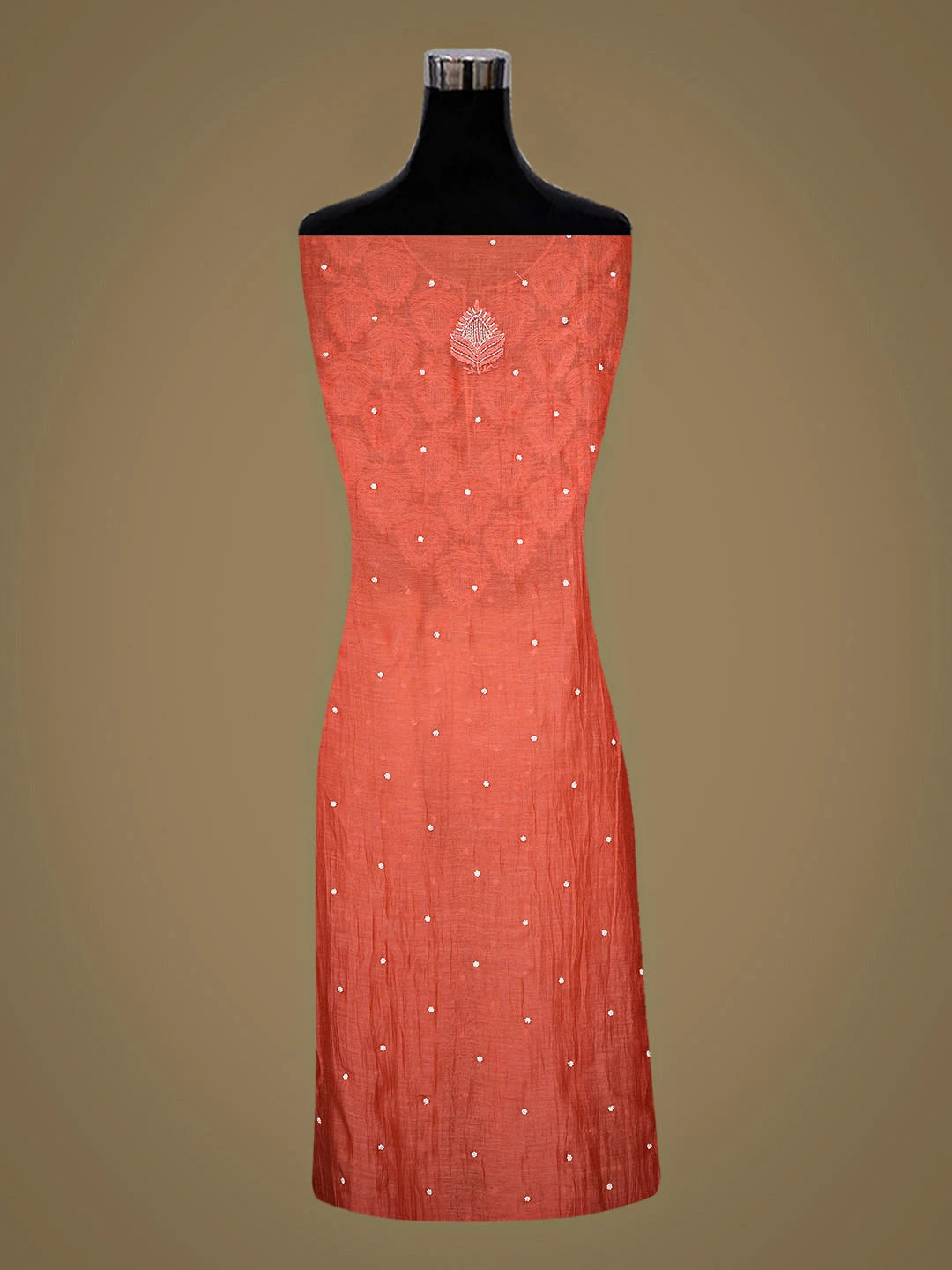 Ada Hand Embroidered Peach Chanderi Lucknowi Chikankari Unstitched Kurta Dupatta Set With Pearl Work 01A916717