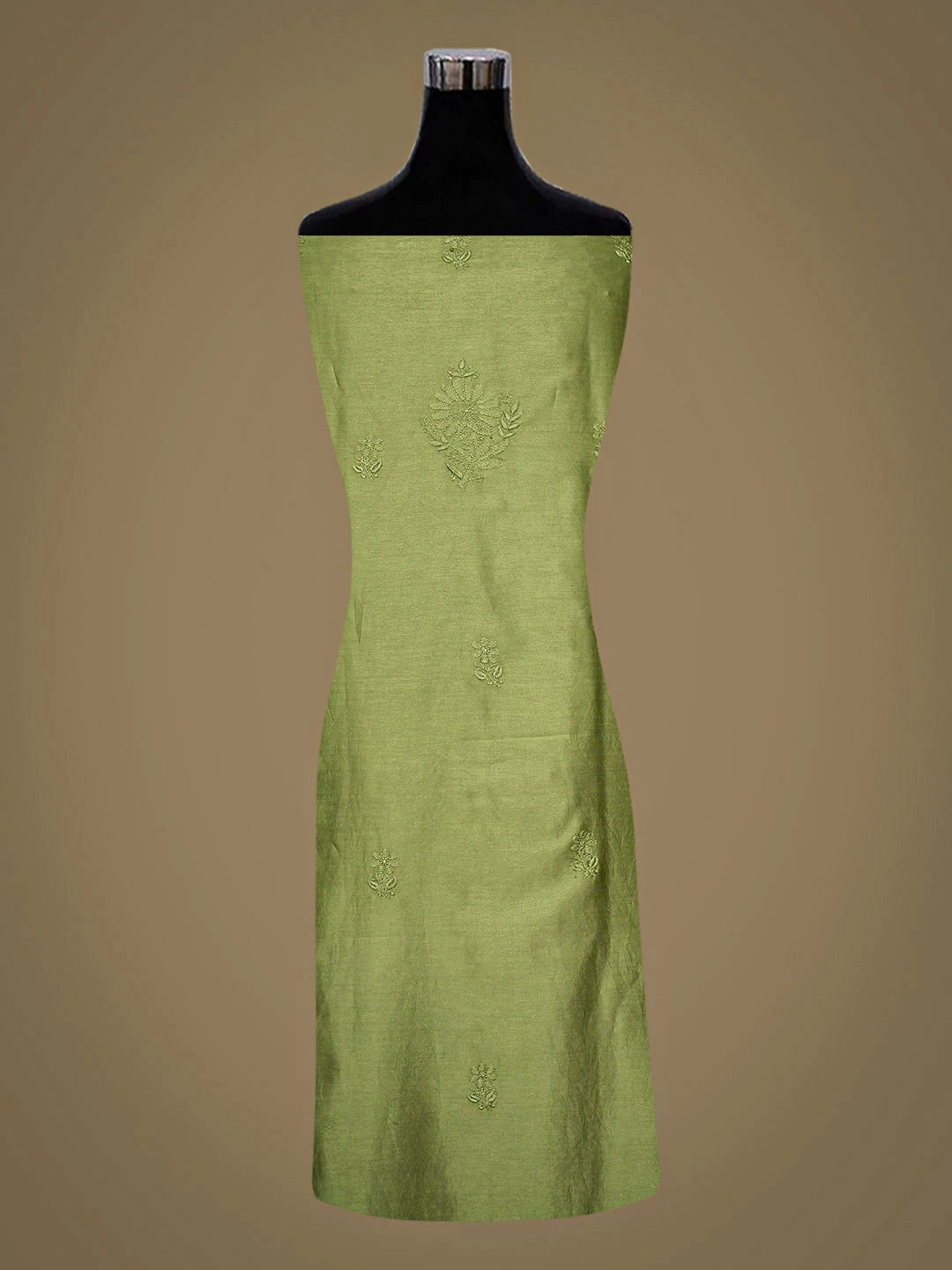 Ada Hand Embroidered Green Chanderi Lucknowi Chikankari Unstitched Kurta Dupatta Set 01A932529