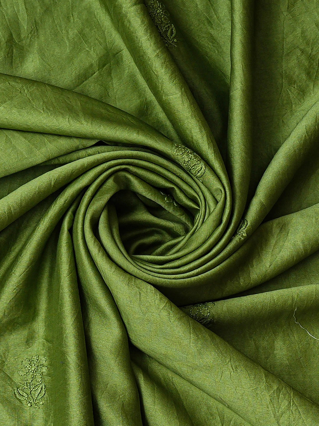 Ada Hand Embroidered Green Chanderi Lucknowi Chikankari Unstitched Kurta Dupatta Set 01A932529