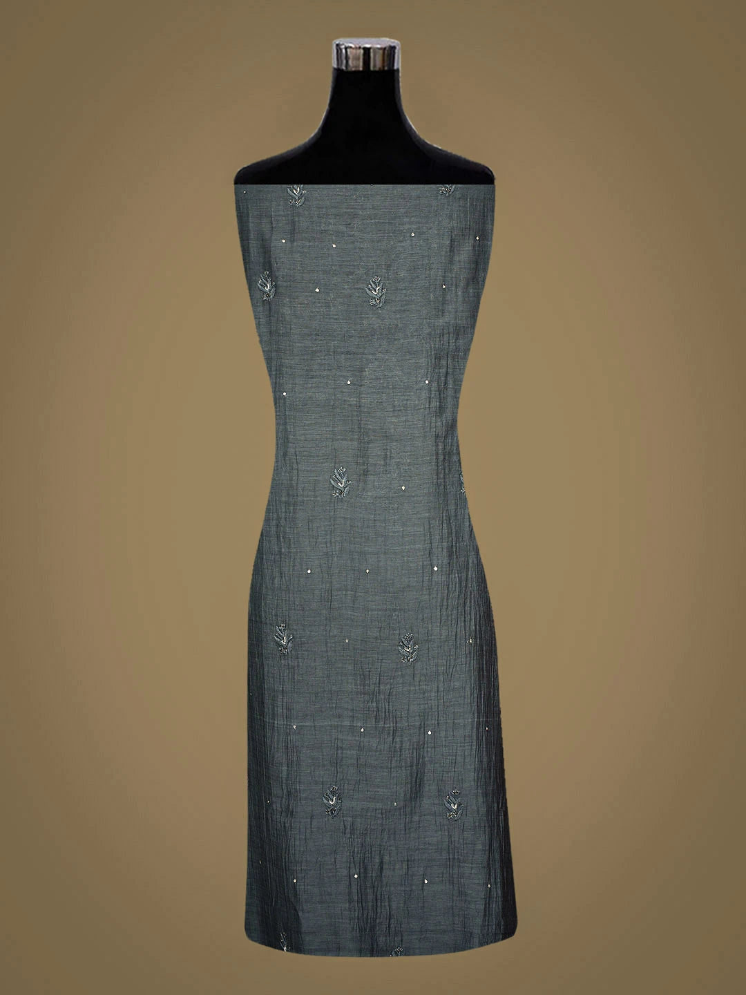 Ada Hand Embroidered Grey Chanderi Lucknowi Chikankari Unstitched Kurta Dupatta Set With Zari Work 01A750127