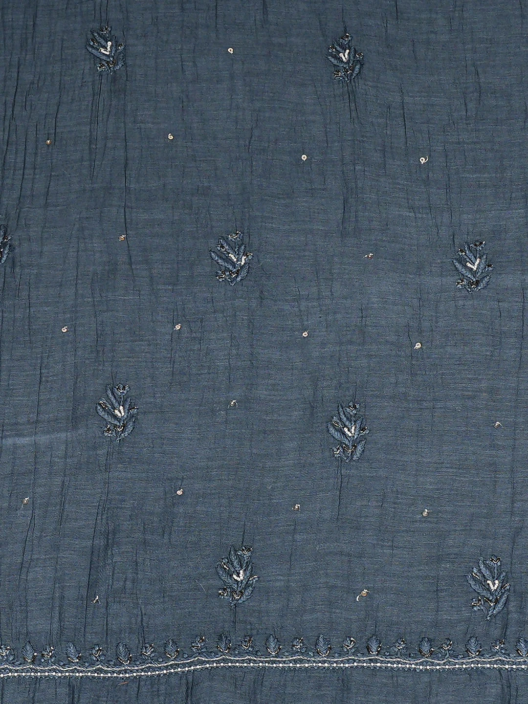 Ada Hand Embroidered Grey Chanderi Lucknowi Chikankari Unstitched Kurta Dupatta Set With Zari Work 01A750127