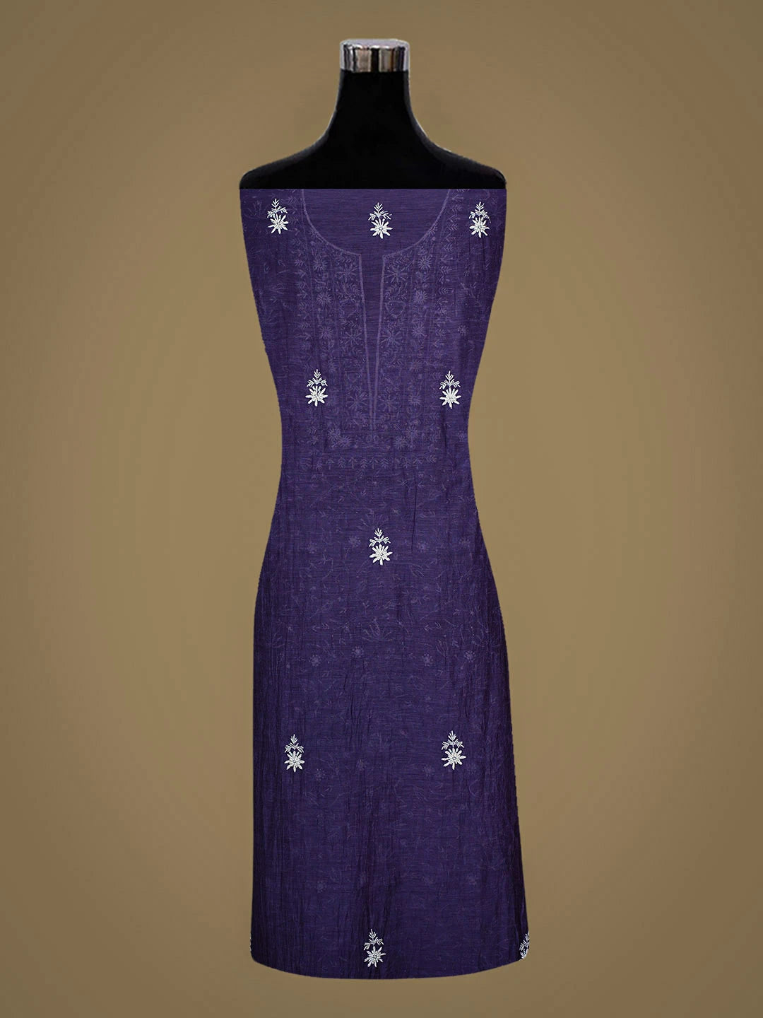 Ada Hand Embroidered Blue Chanderi Lucknowi Chikankari Unstitched Kurta Dupatta Set With Pearl Work 01A741586