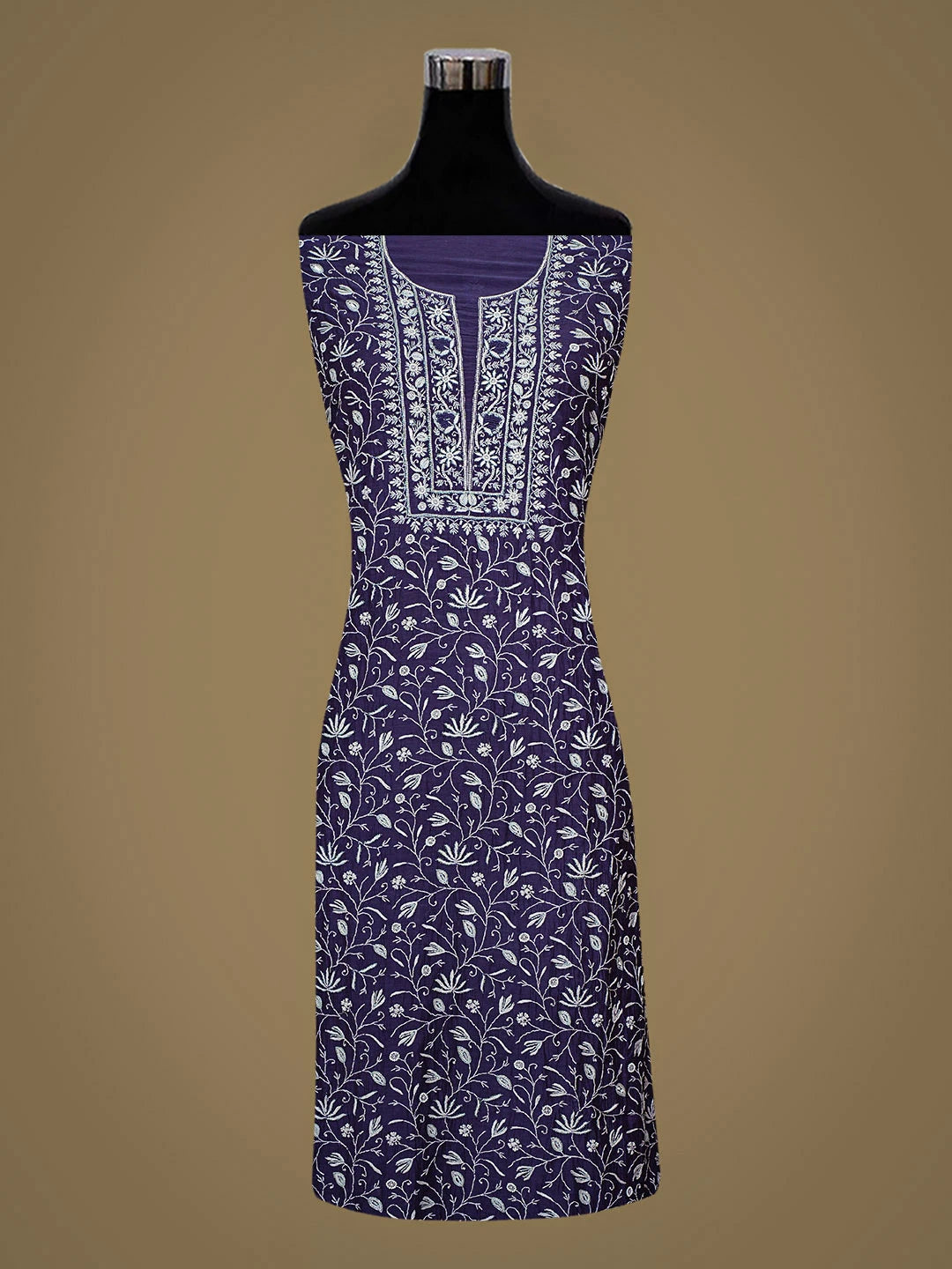 Ada Hand Embroidered Blue Chanderi Lucknowi Chikankari Unstitched Kurta Dupatta Set With Pearl Work 01A741586