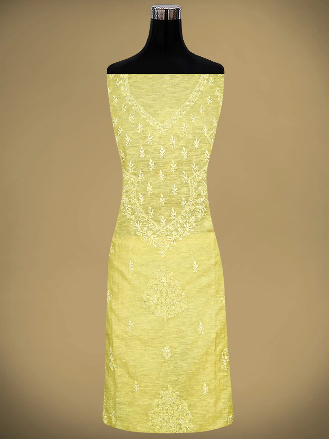 Ada Hand Embroidered Lemon Chanderi Lucknowi Chikankari Semi-stitched Kurta Dupatta Set 01A896621