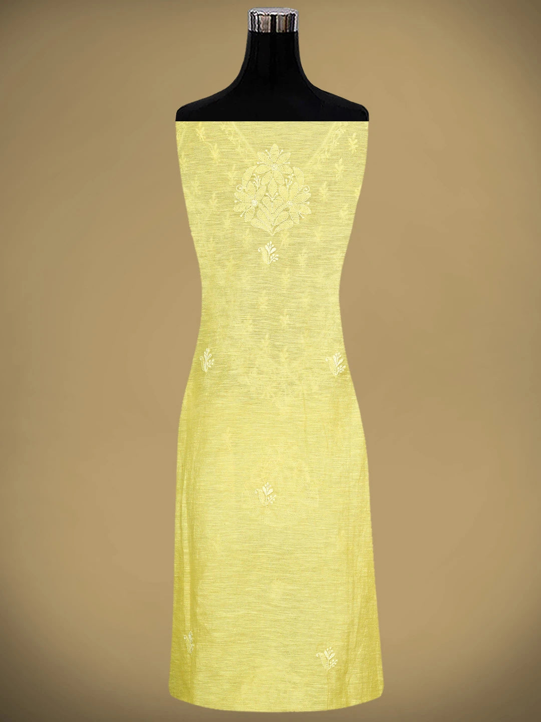 Ada Hand Embroidered Lemon Chanderi Lucknowi Chikankari Semi-stitched Kurta Dupatta Set 01A896621