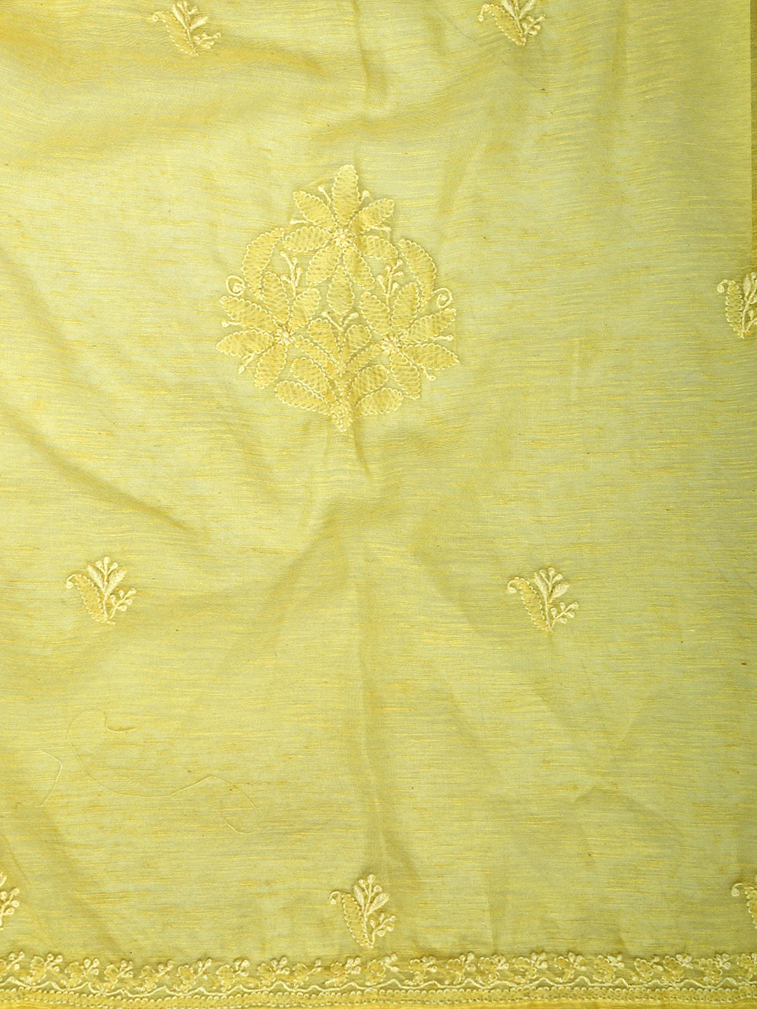 Ada Hand Embroidered Lemon Chanderi Lucknowi Chikankari Semi-stitched Kurta Dupatta Set 01A896621
