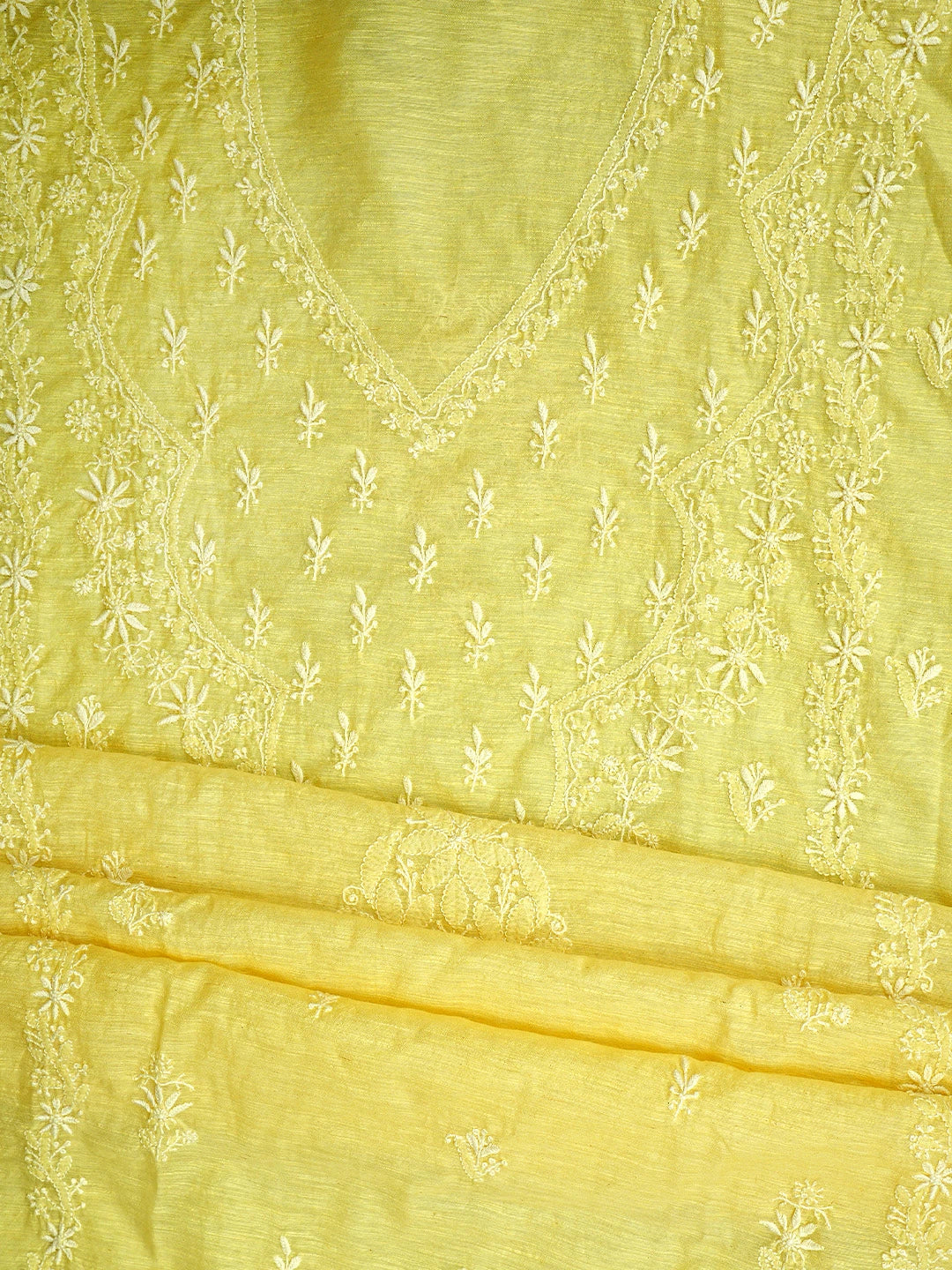 Ada Hand Embroidered Lemon Chanderi Lucknowi Chikankari Semi-stitched Kurta Dupatta Set 01A896621