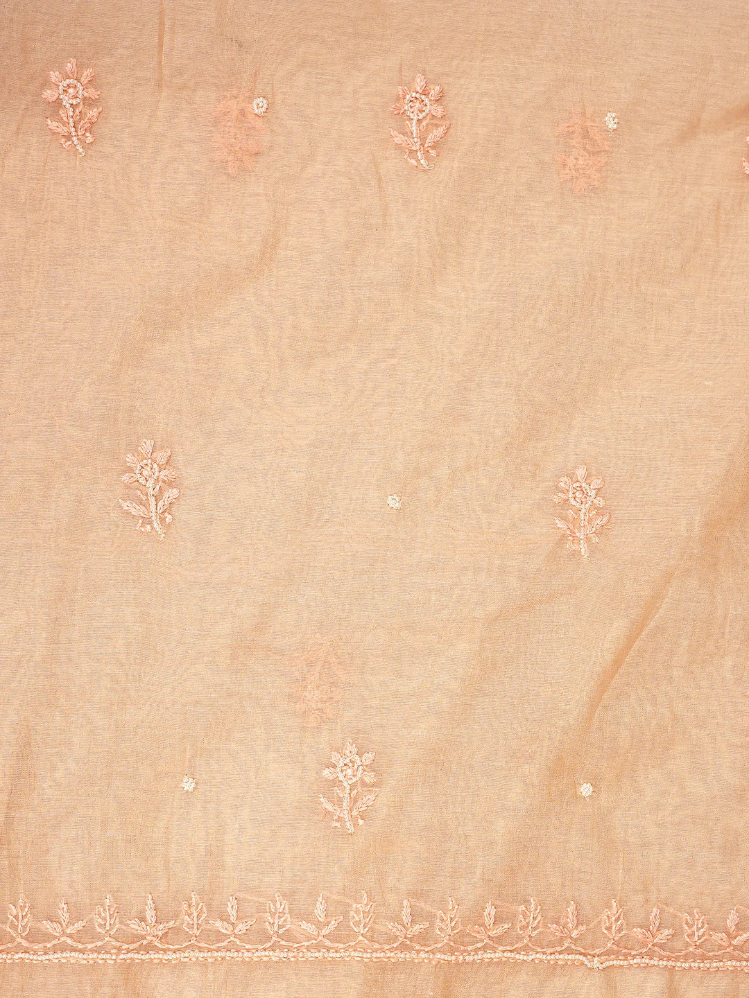 Ada Hand Embroidered Peach Chanderi Lucknowi Chikankari Unstitched Kurta Dupatta Set With Pearl Work 01A911515
