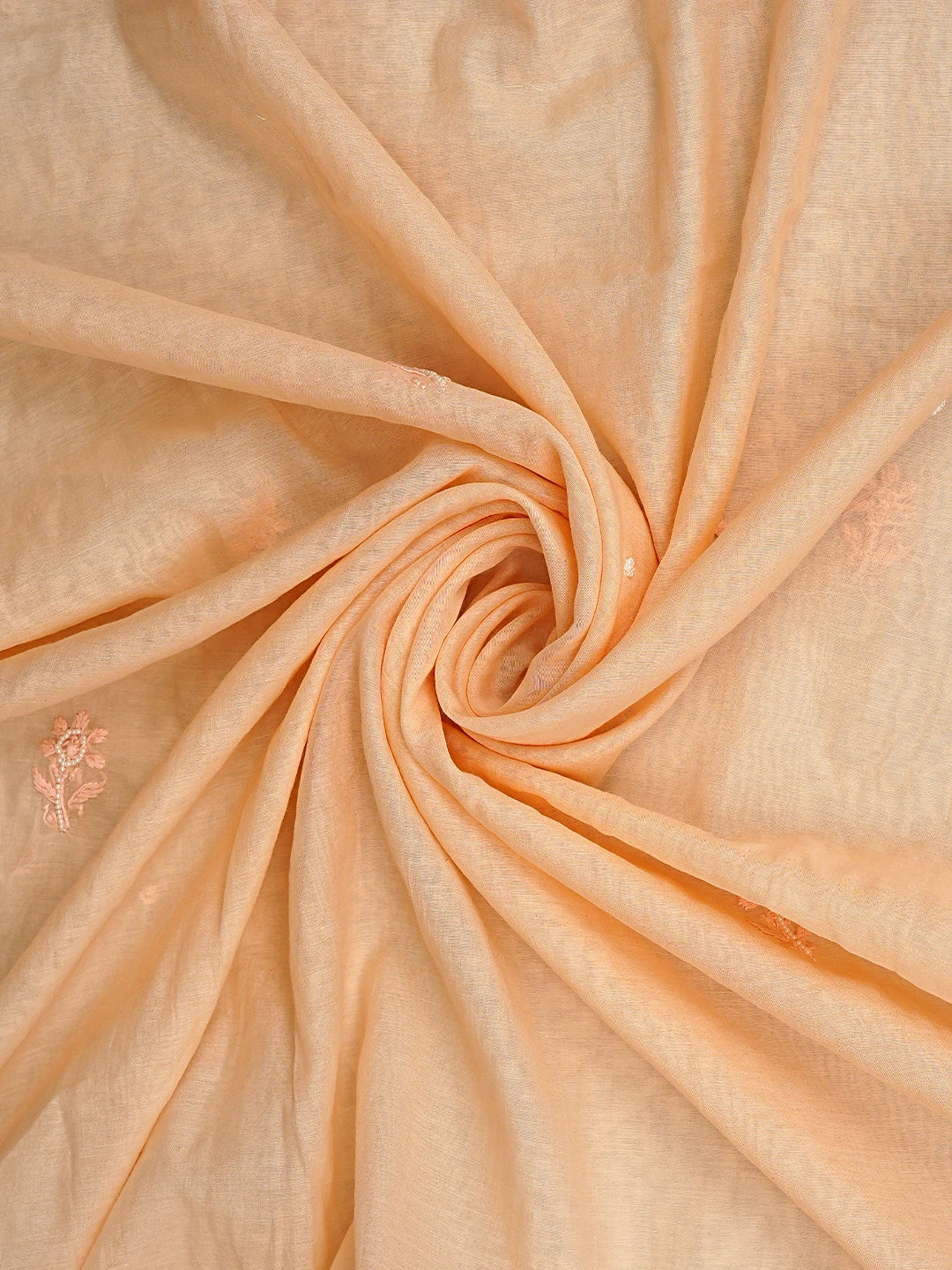 Ada Hand Embroidered Peach Chanderi Lucknowi Chikankari Unstitched Kurta Dupatta Set With Pearl Work 01A911515