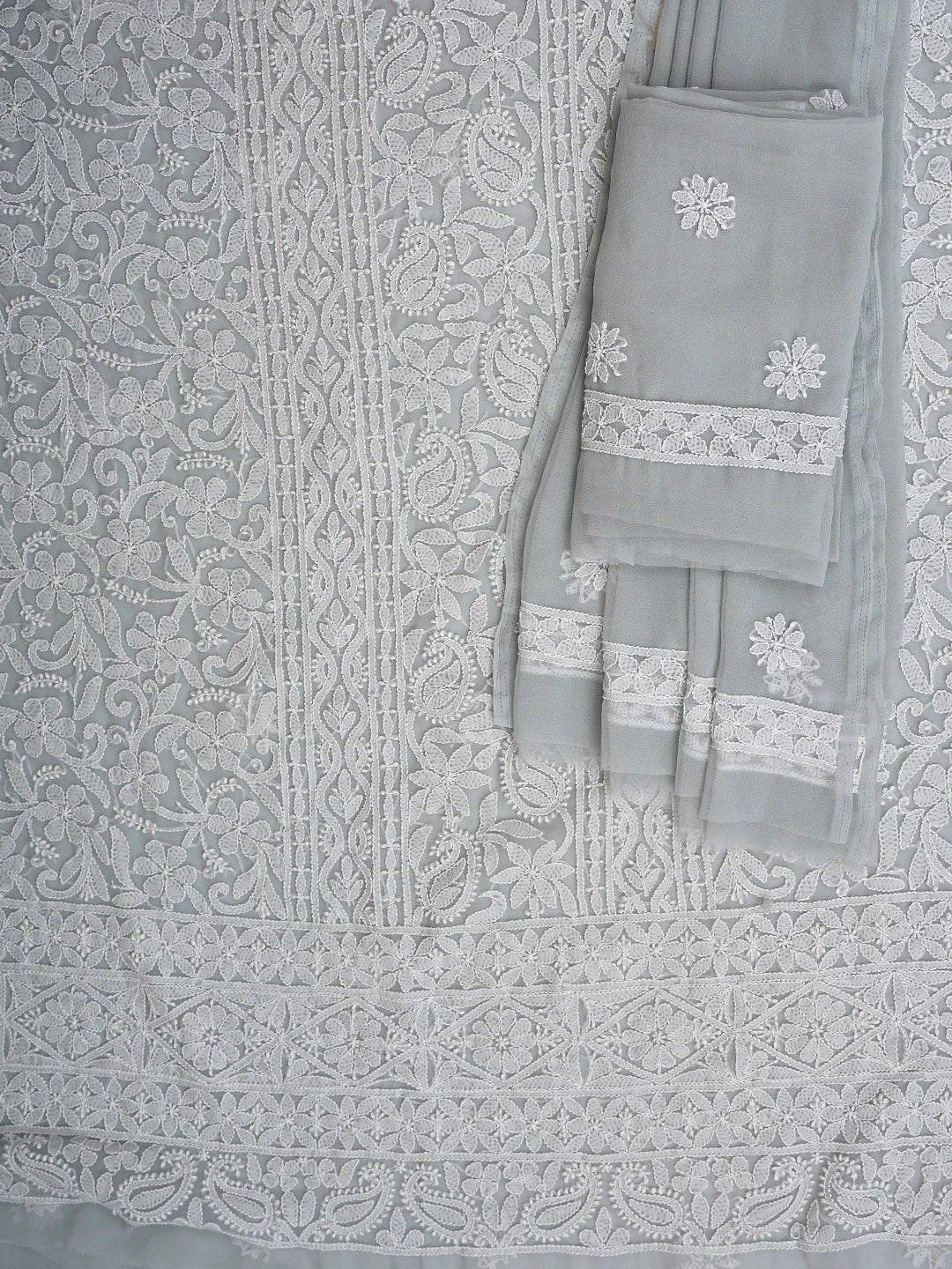 Ada Hand Embroidered Grey Georgette Lucknowi Chikankari Unstitched Suit Piece 01A873551