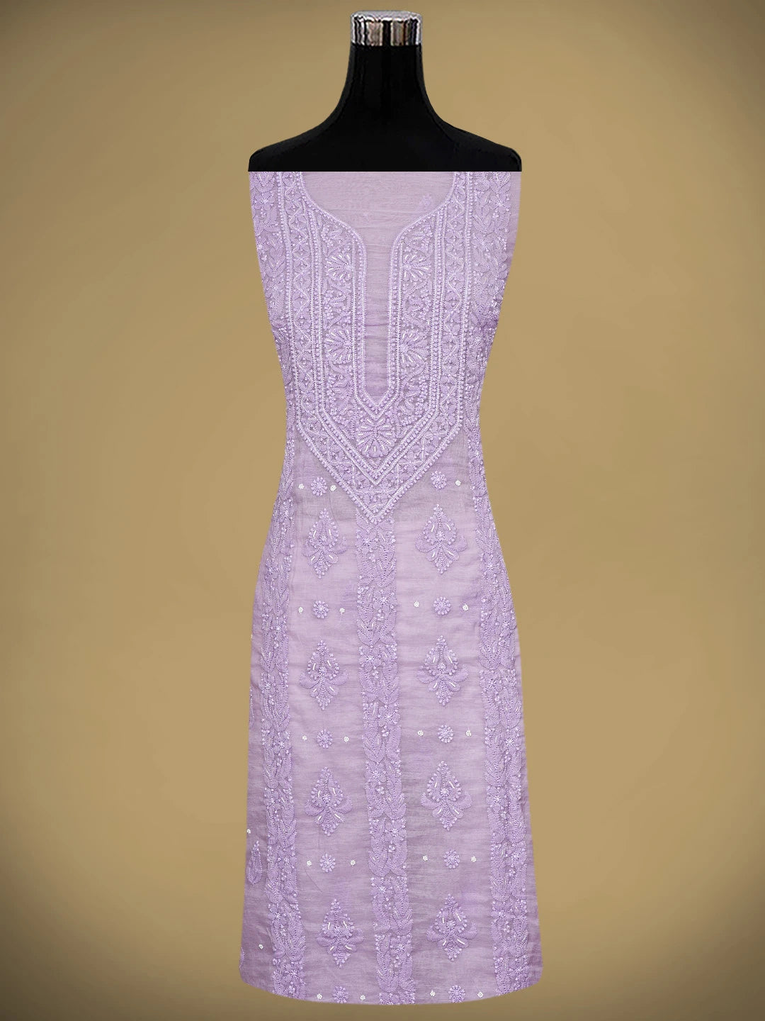 Ada Hand Embroidered Lavender Chanderi Lucknowi Chikankari Unstitched Kurta Dupatta Set With Pearl Work 01A939761