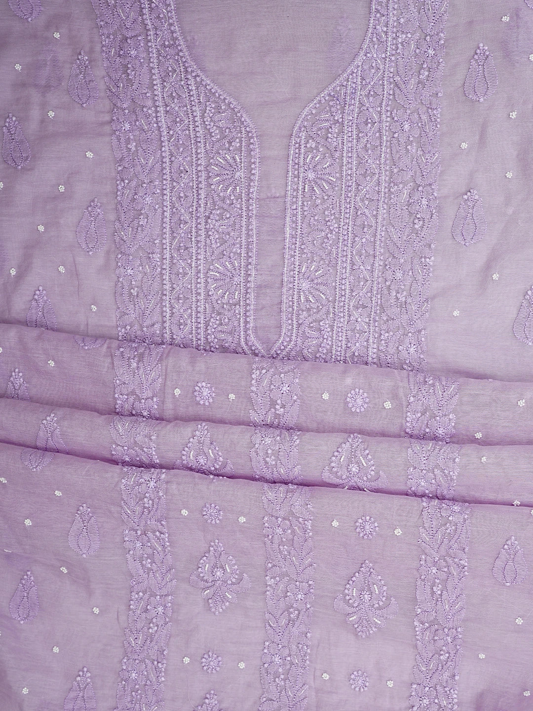 Ada Hand Embroidered Lavender Chanderi Lucknowi Chikankari Unstitched Kurta Dupatta Set With Pearl Work 01A939761