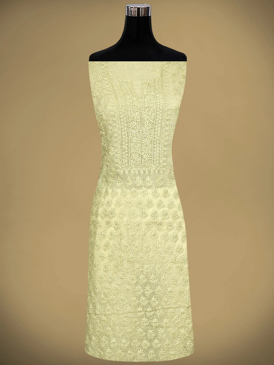 Ada Hand Embroidered Pista Green Cotton Lucknowi Chikankari Unstitched Kurta Dupatta Set 01A903203