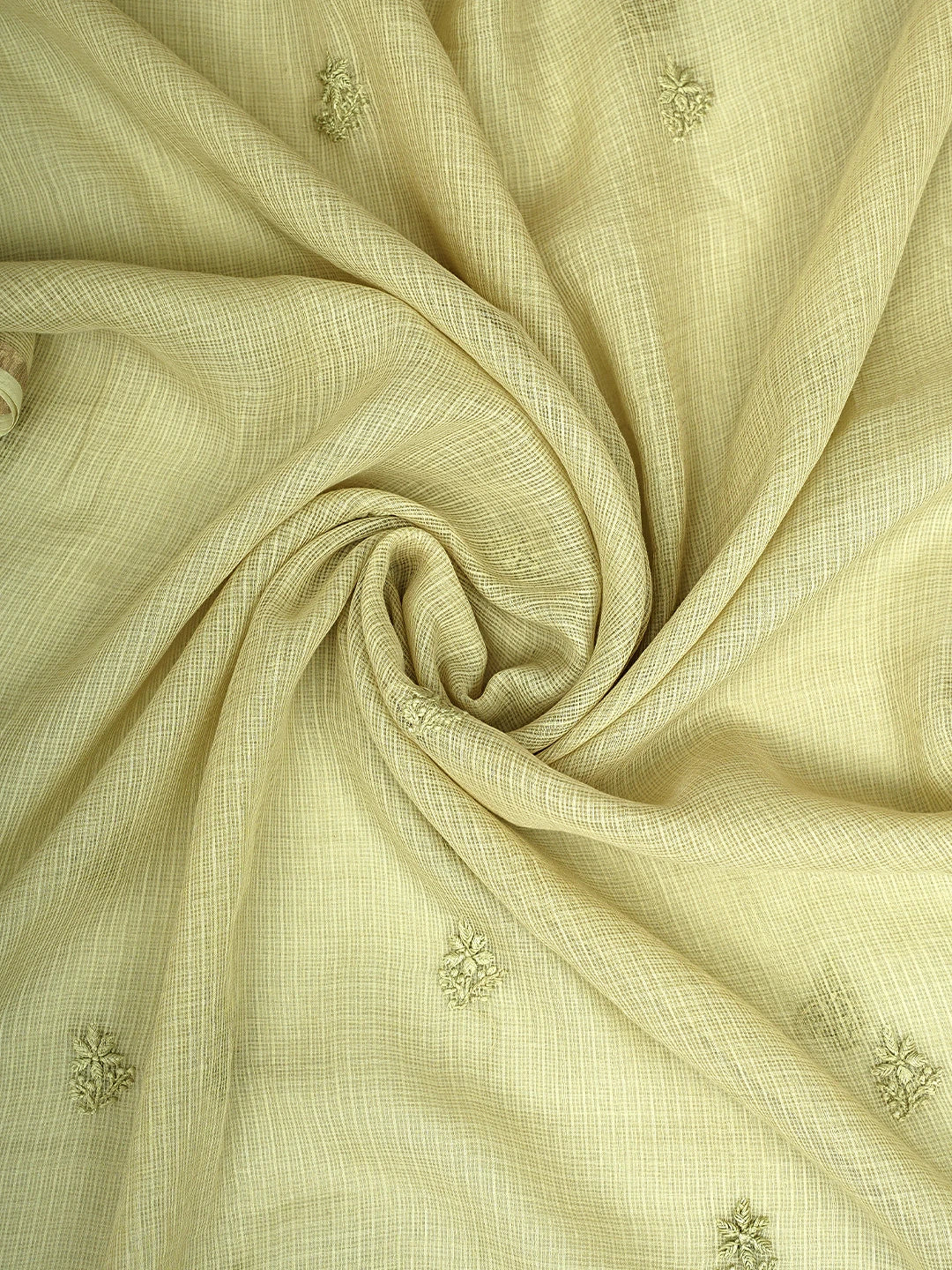 Ada Hand Embroidered Pista Green Cotton Lucknowi Chikankari Unstitched Kurta Dupatta Set 01A903203