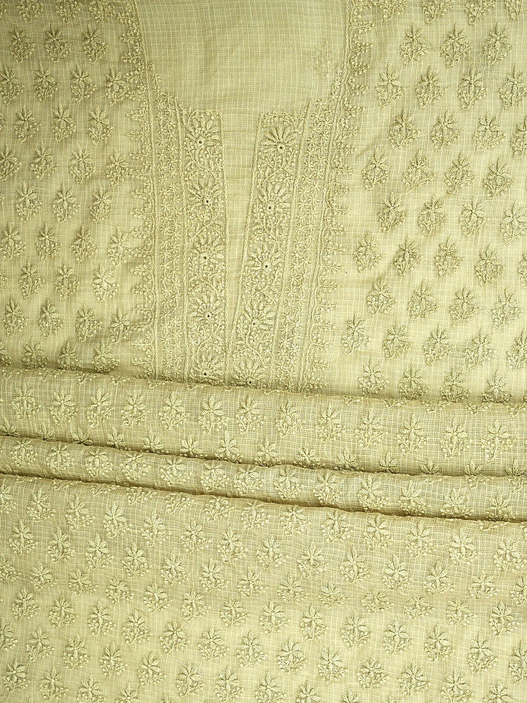 Ada Hand Embroidered Pista Green Cotton Lucknowi Chikankari Unstitched Kurta Dupatta Set 01A903203