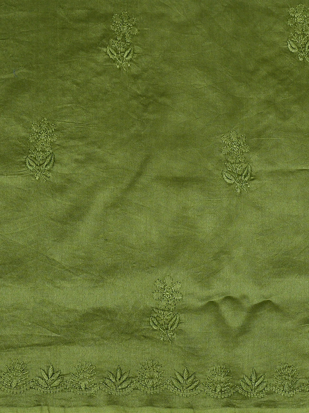 Ada Hand Embroidered Green Chanderi Lucknowi Chikankari Unstitched Kurta Dupatta Set 01A932529