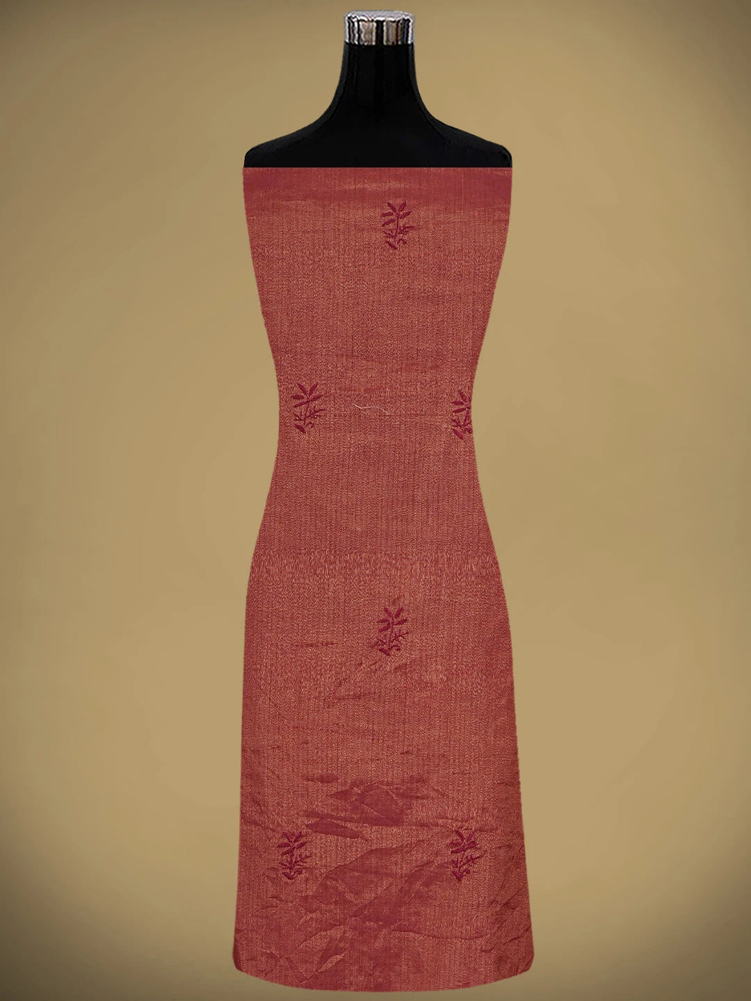 Ada Hand Embroidered Maroon Tissue Lucknowi Chikankari Unstitched Kurta Dupatta Set 01A946091
