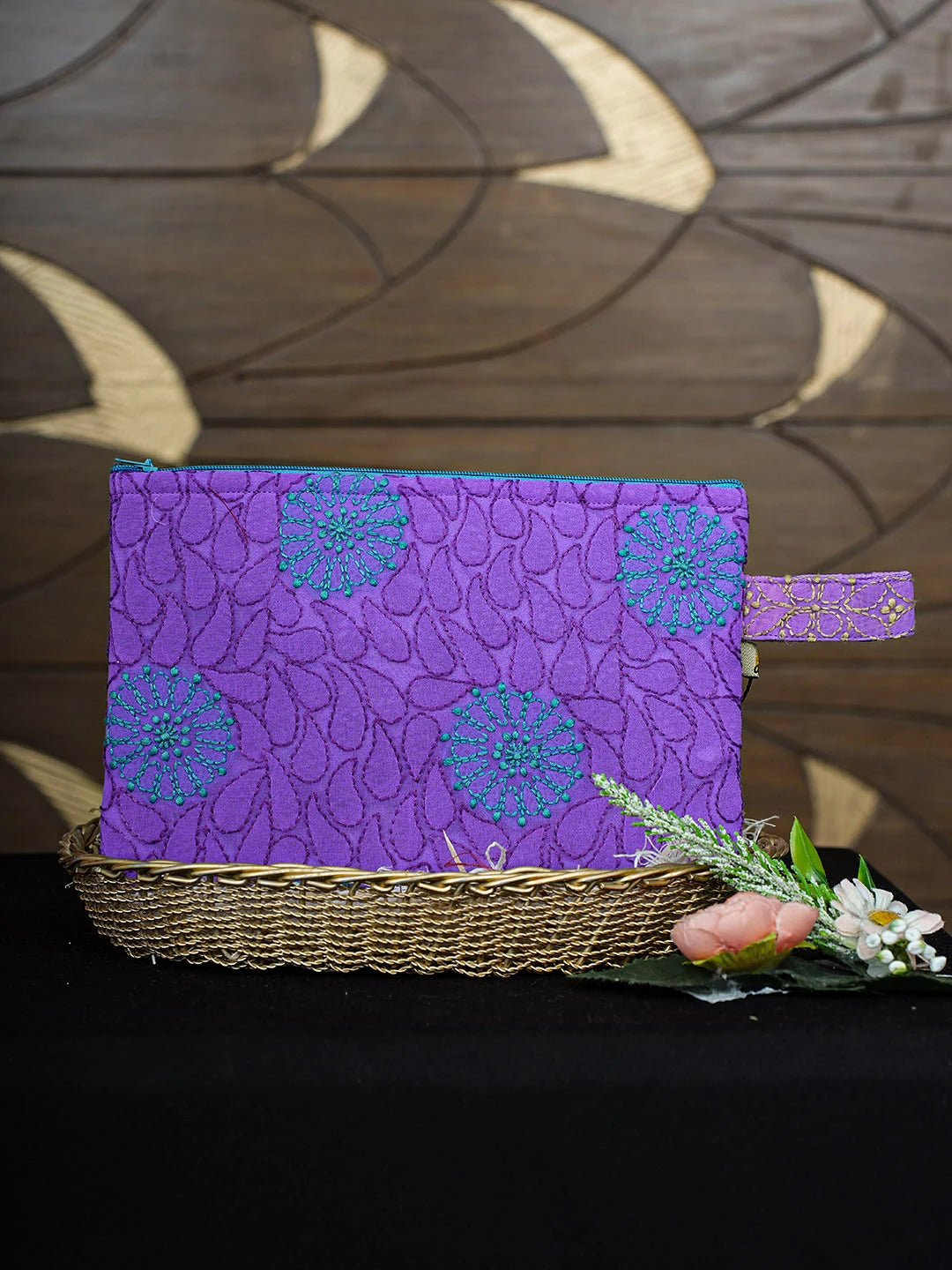 Ada Hand Embroidered Purple Viscose Georgette Lucknowi Chikankari Pouch 01A923006