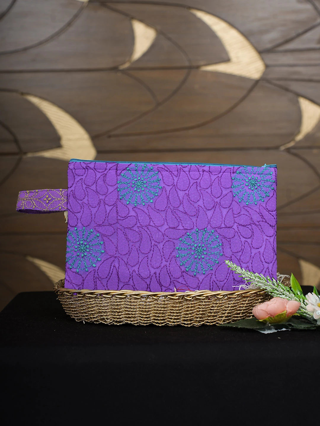 Ada Hand Embroidered Purple Viscose Georgette Lucknowi Chikankari Pouch 01A923006