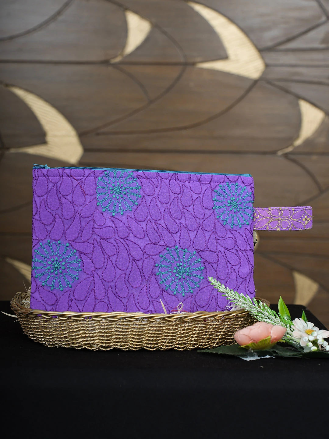 Ada Hand Embroidered Purple Viscose Georgette Lucknowi Chikankari Pouch 01A923006