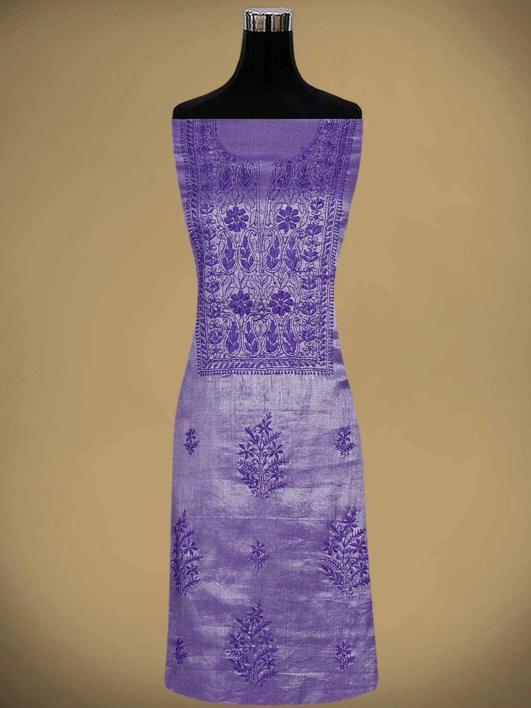 Ada Hand Embroidered Purple Tissue Lucknowi Chikankari Unstitched Kurta Dupatta Set 01A946081
