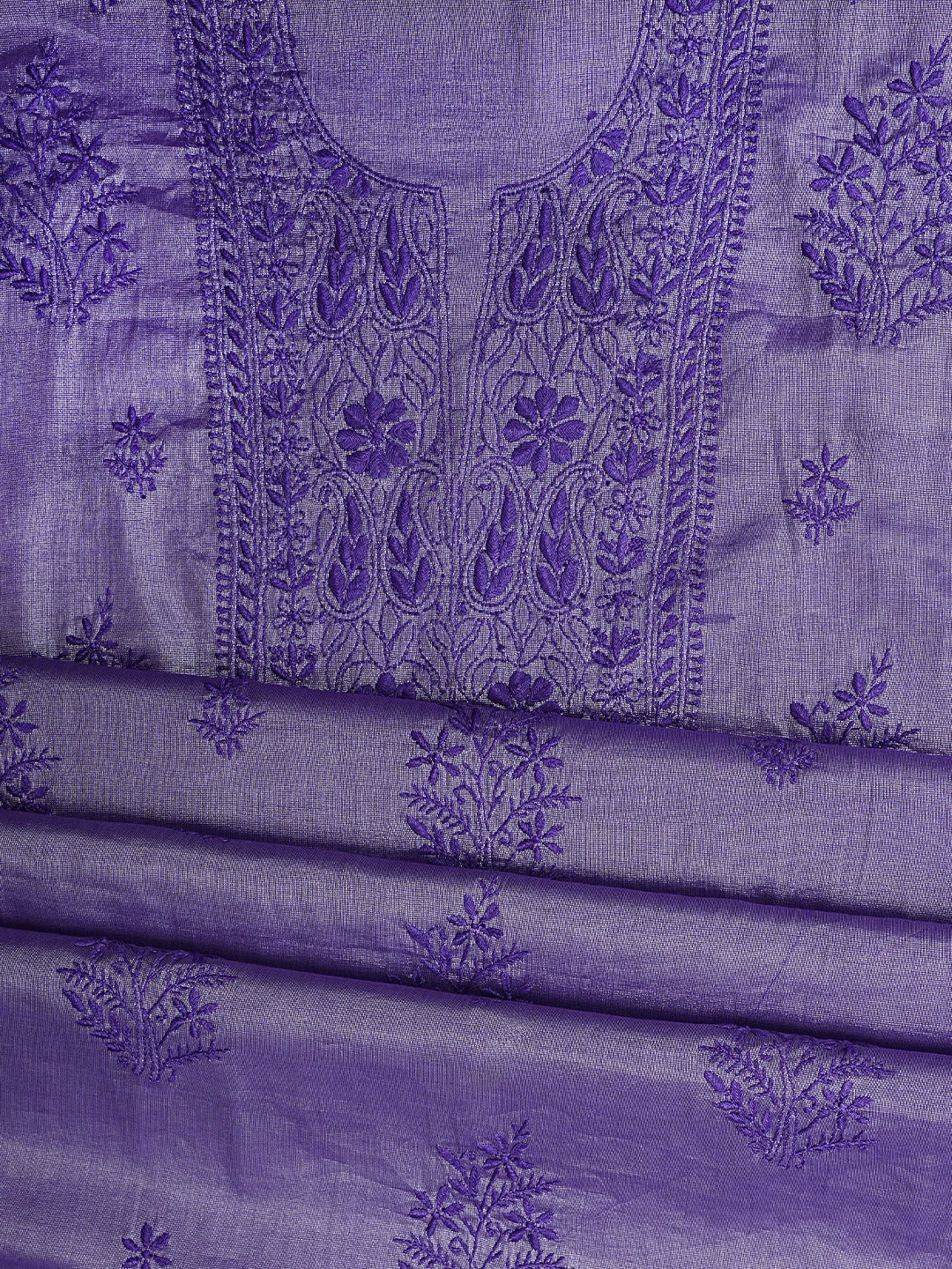 Ada Hand Embroidered Purple Tissue Lucknowi Chikankari Unstitched Kurta Dupatta Set 01A946081
