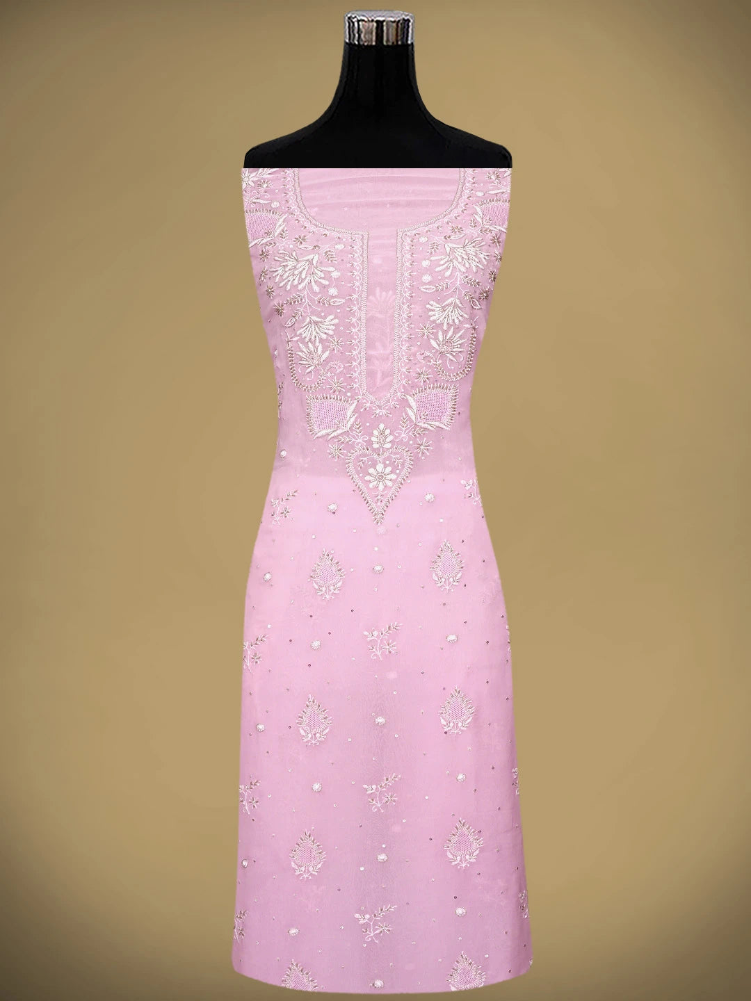 Ada Hand Embroidered Pink Viscose Georgette Lucknowi Chikankari Unstitched Kurta Dupatta Set With Cutdana Work 01A922571