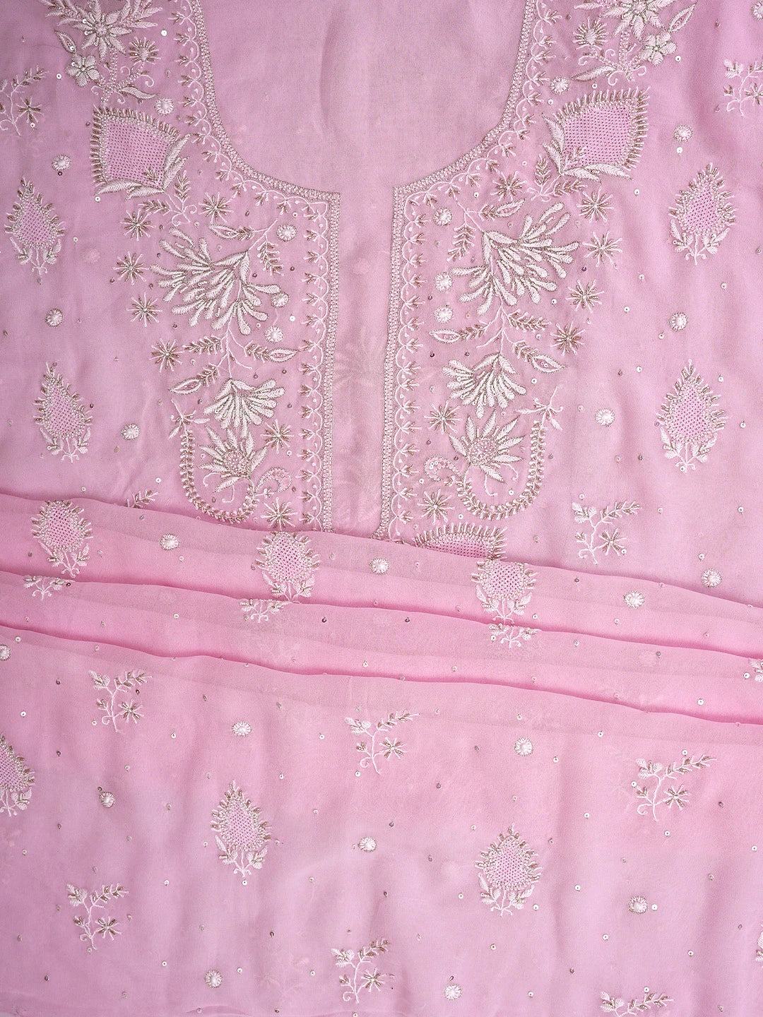 Ada Hand Embroidered Pink Viscose Georgette Lucknowi Chikankari Unstitched Kurta Dupatta Set With Cutdana Work 01A922571