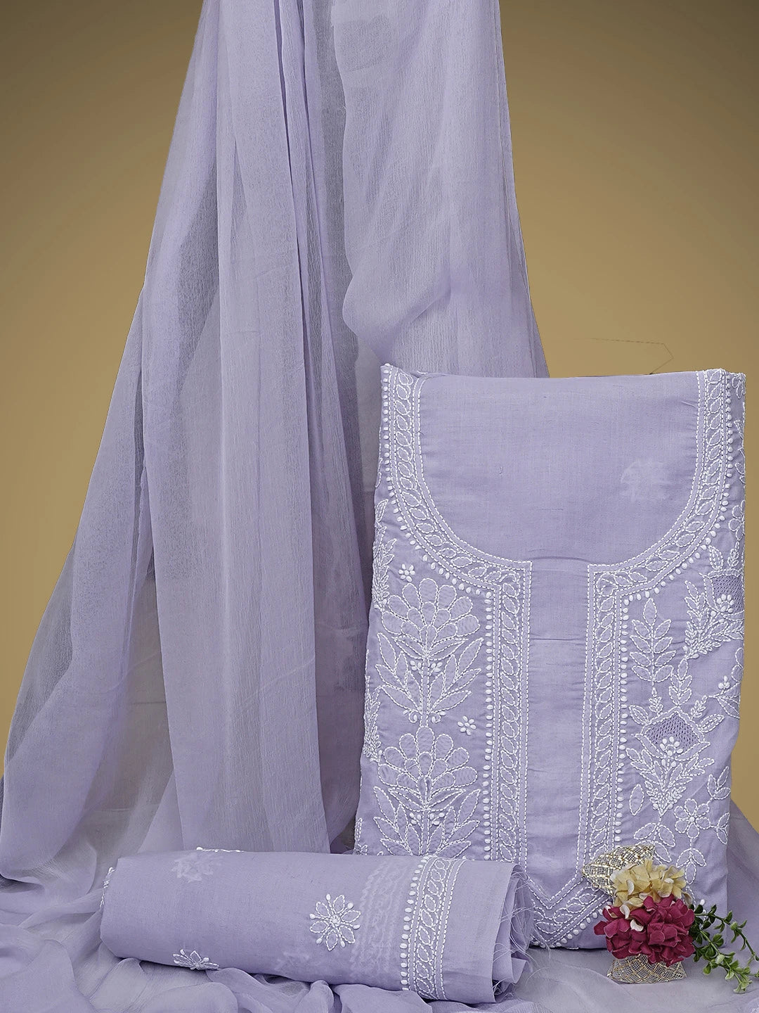 Ada Hand Embroidered Mauve Cotton Lucknowi Chikankari Unstitched Suit Piece 01A954458