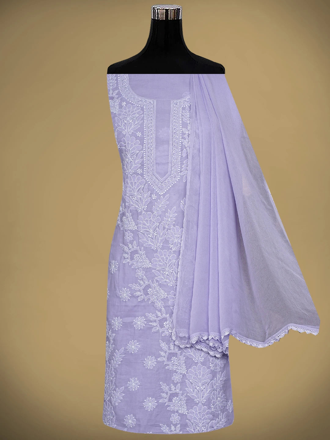 Ada Hand Embroidered Mauve Cotton Lucknowi Chikankari Unstitched Suit Piece 01A954458