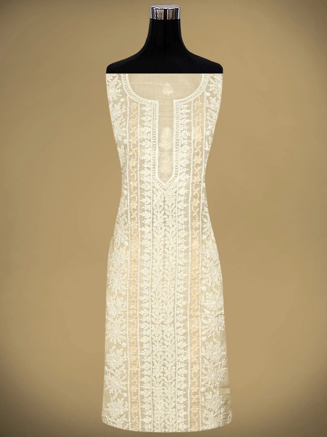 Ada Hand Embroidered Peach Cotton Lucknowi Chikankari Unstitched Suit Piece 01A954347