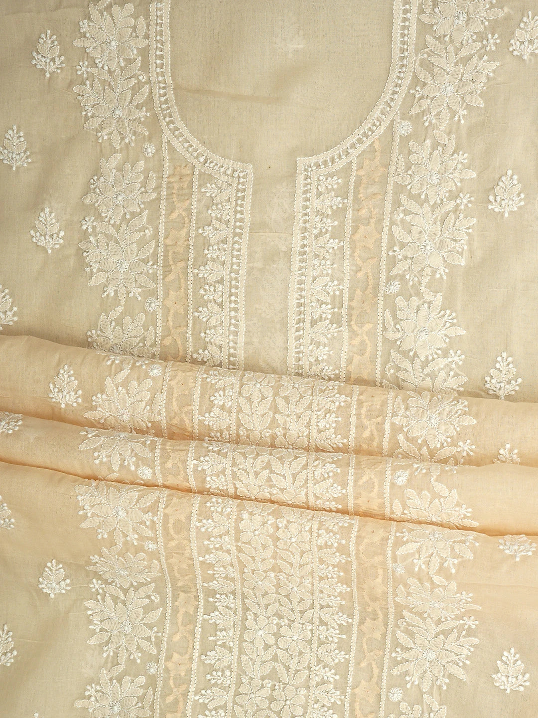 Ada Hand Embroidered Peach Cotton Lucknowi Chikankari Unstitched Suit Piece 01A954347
