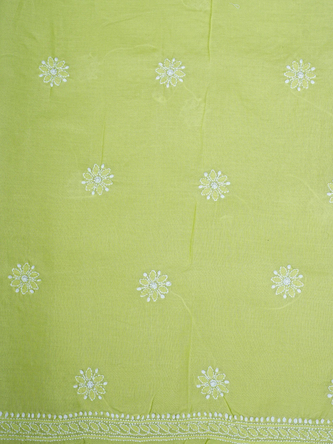 Ada Hand Embroidered Lime Green Cotton Lucknowi Chikankari Unstitched Suit Piece 01A954459