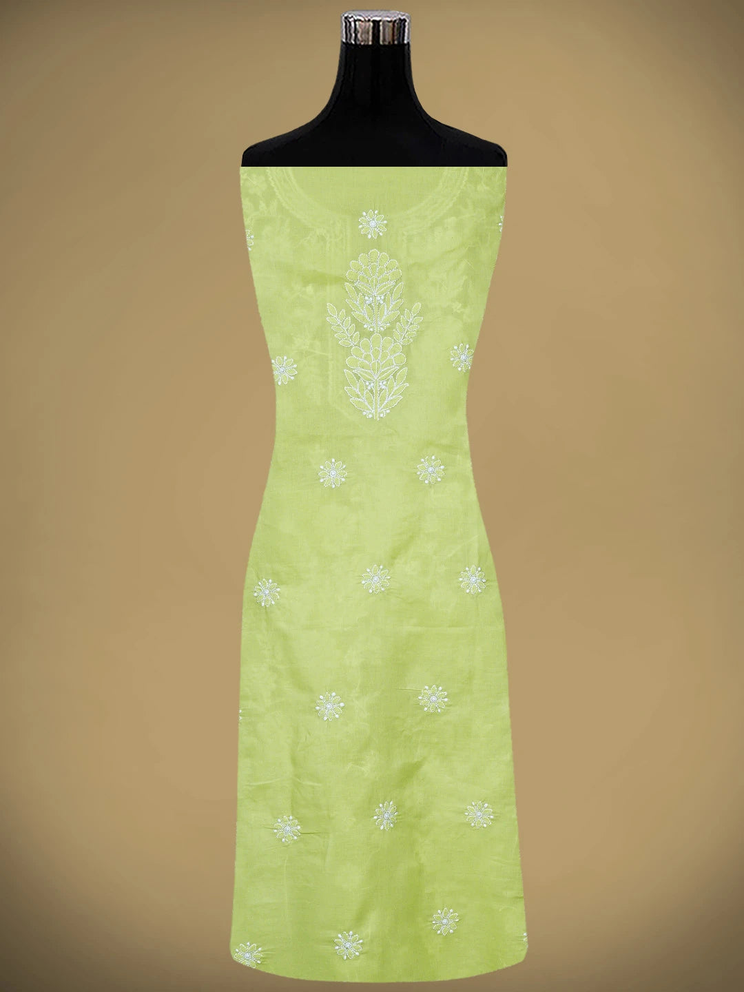 Ada Hand Embroidered Lime Green Cotton Lucknowi Chikankari Unstitched Suit Piece 01A954459