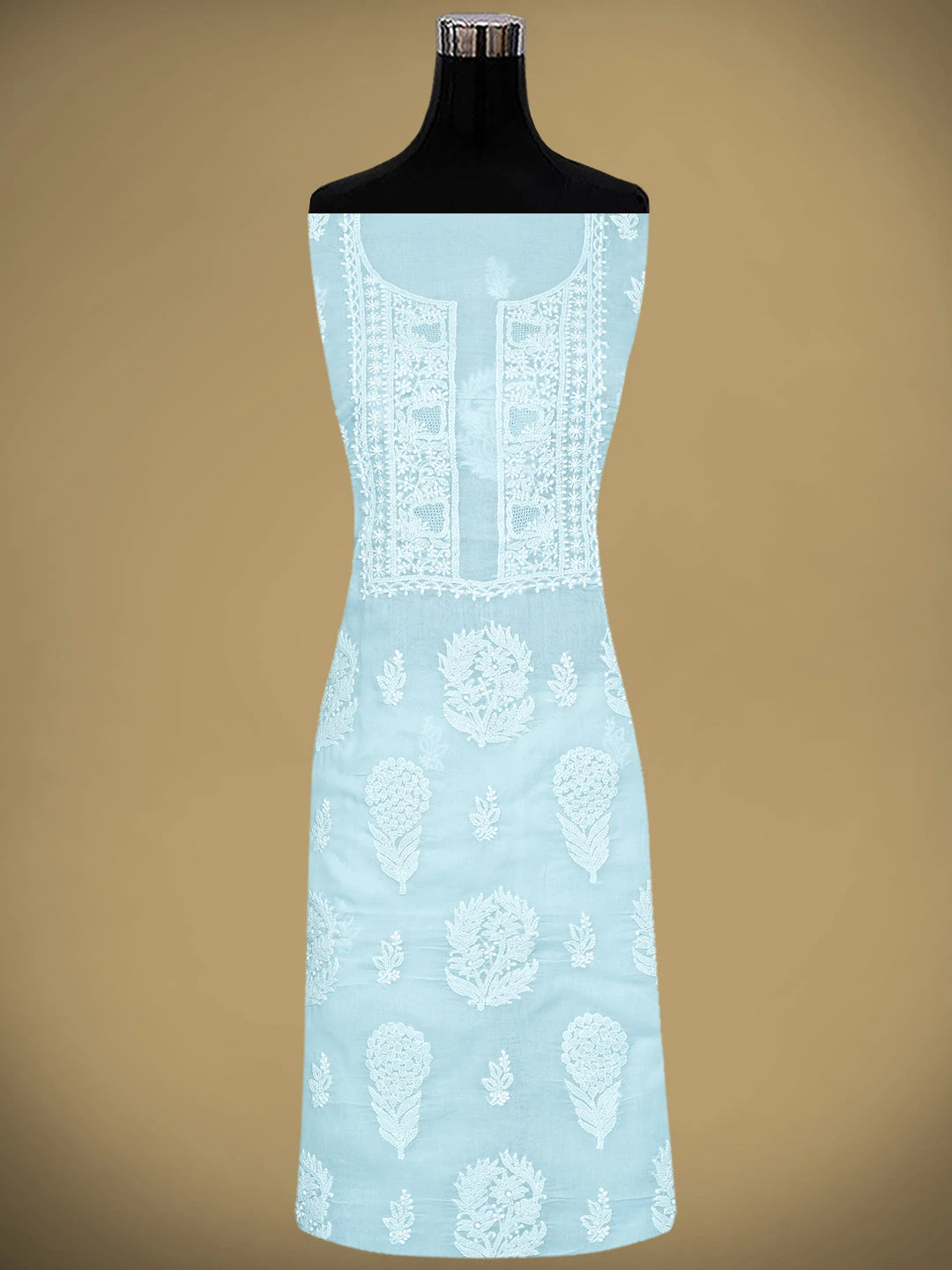 Ada Hand Embroidered Sky Blue Cotton Lucknowi Chikankari Unstitched Suit Piece 01A954442