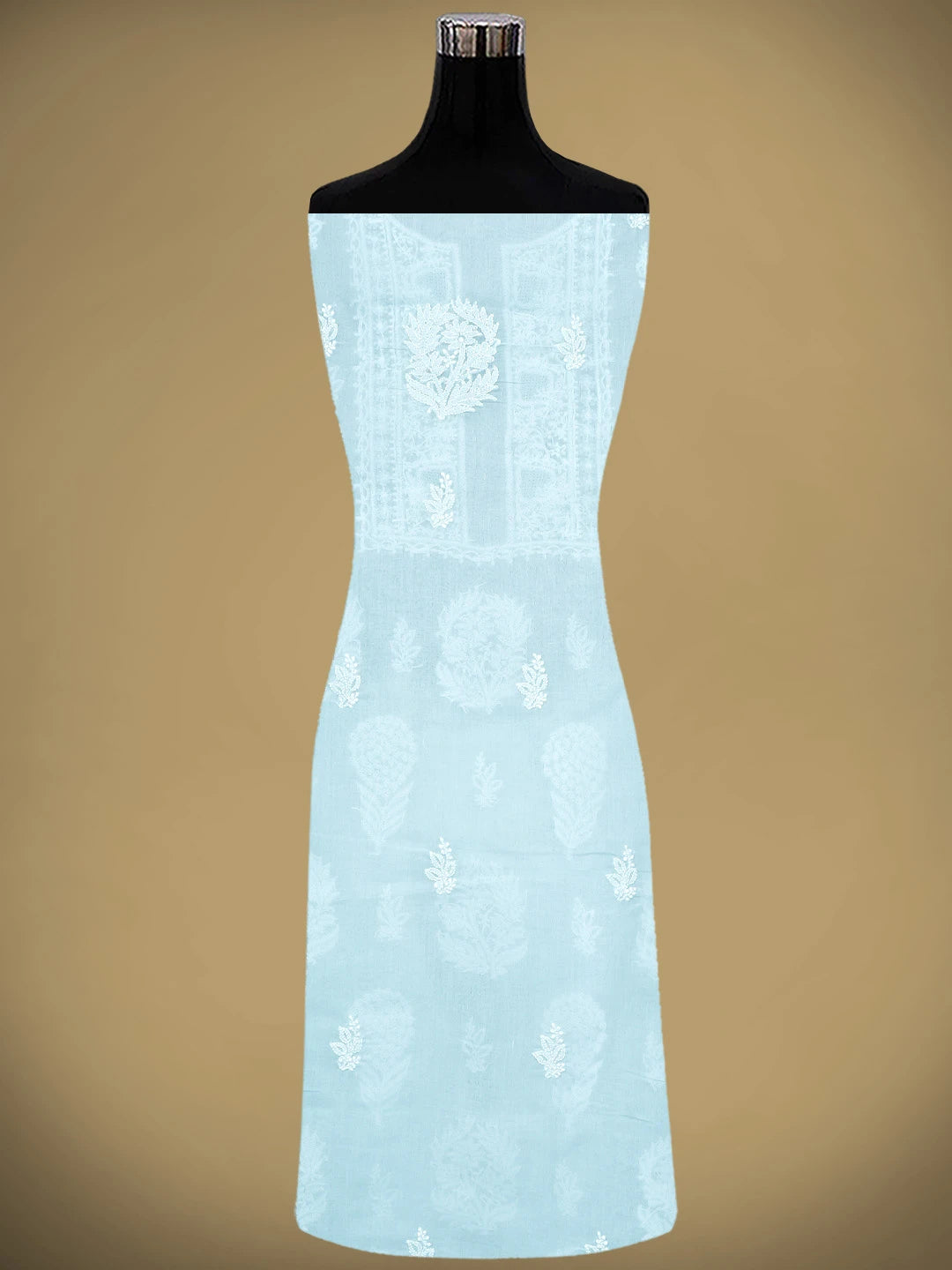 Ada Hand Embroidered Sky Blue Cotton Lucknowi Chikankari Unstitched Suit Piece 01A954442