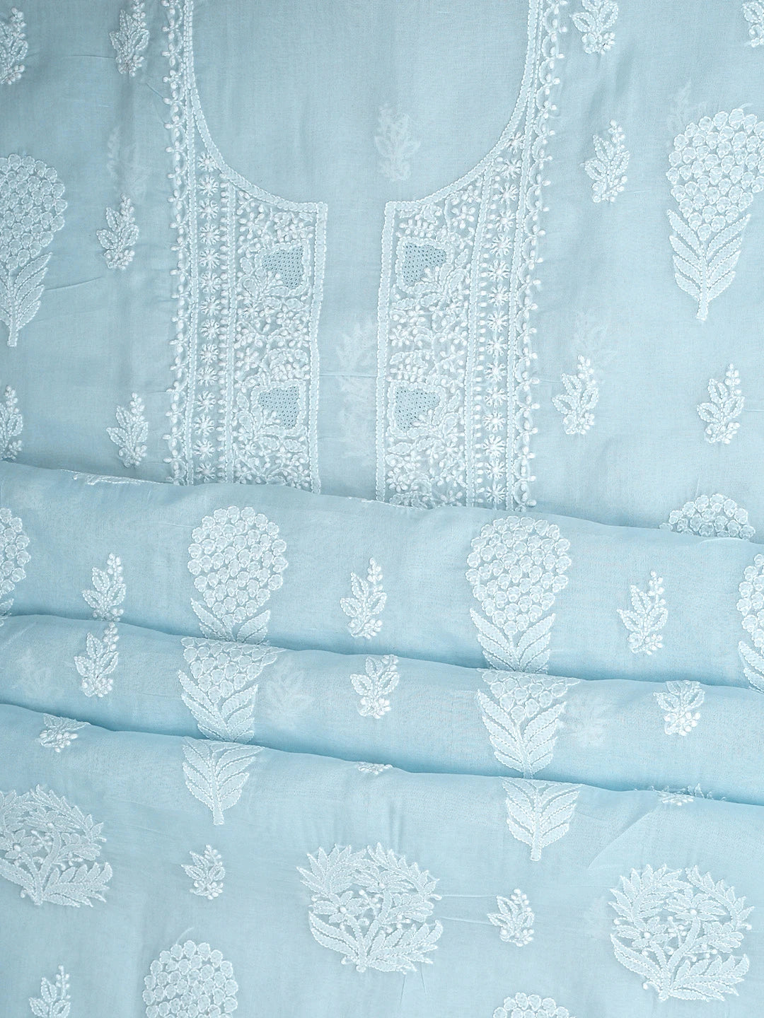 Ada Hand Embroidered Sky Blue Cotton Lucknowi Chikankari Unstitched Suit Piece 01A954442