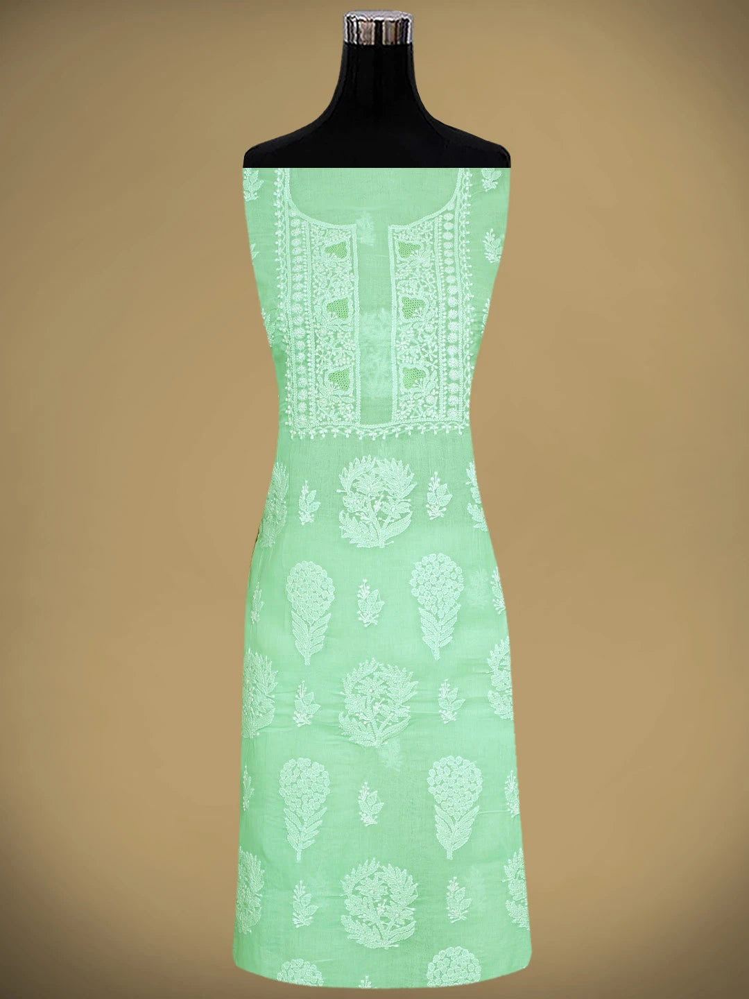 Ada Hand Embroidered Sea Green Cotton Lucknowi Chikankari Unstitched Suit Piece 01A954437