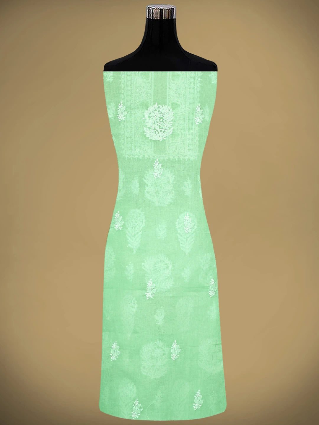 Ada Hand Embroidered Sea Green Cotton Lucknowi Chikankari Unstitched Suit Piece 01A954437