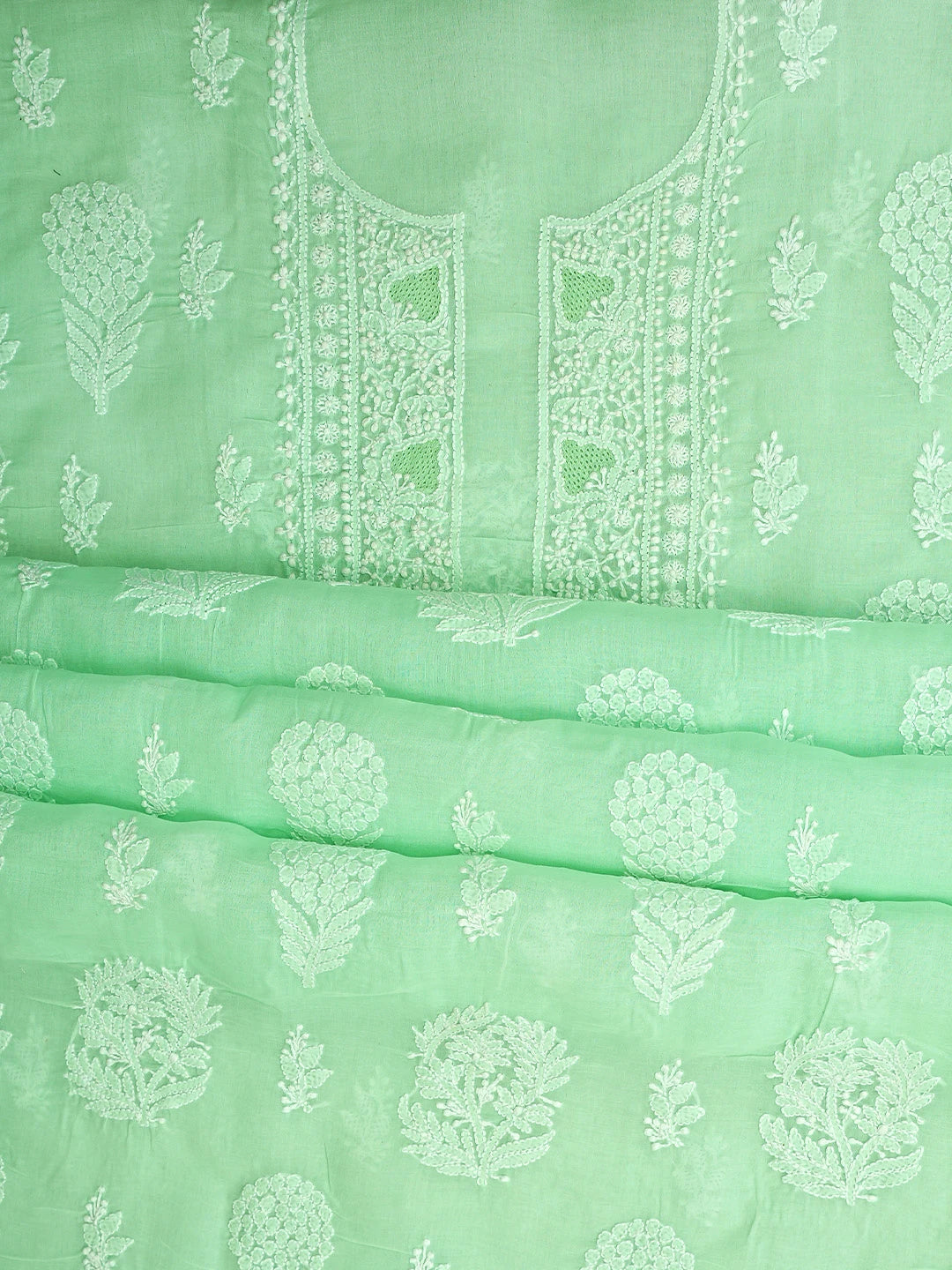 Ada Hand Embroidered Sea Green Cotton Lucknowi Chikankari Unstitched Suit Piece 01A954437